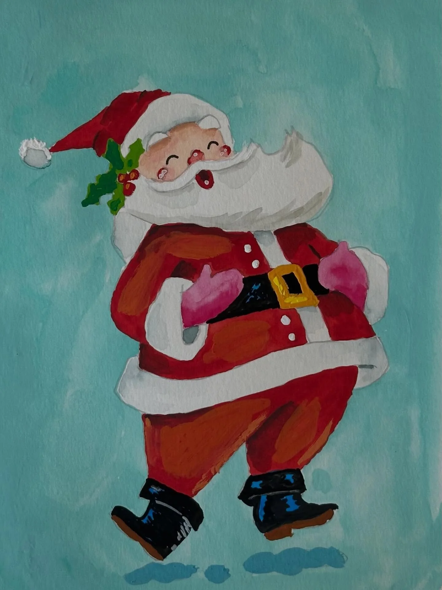 My Christmas card this year features this jolly St. Nick that I painted following @sarahdandelioncray&rsquo;s fun tutorial. 

I usually design my Christmas card each year using my original artwork. But when I painted this cute Santa earlier this year