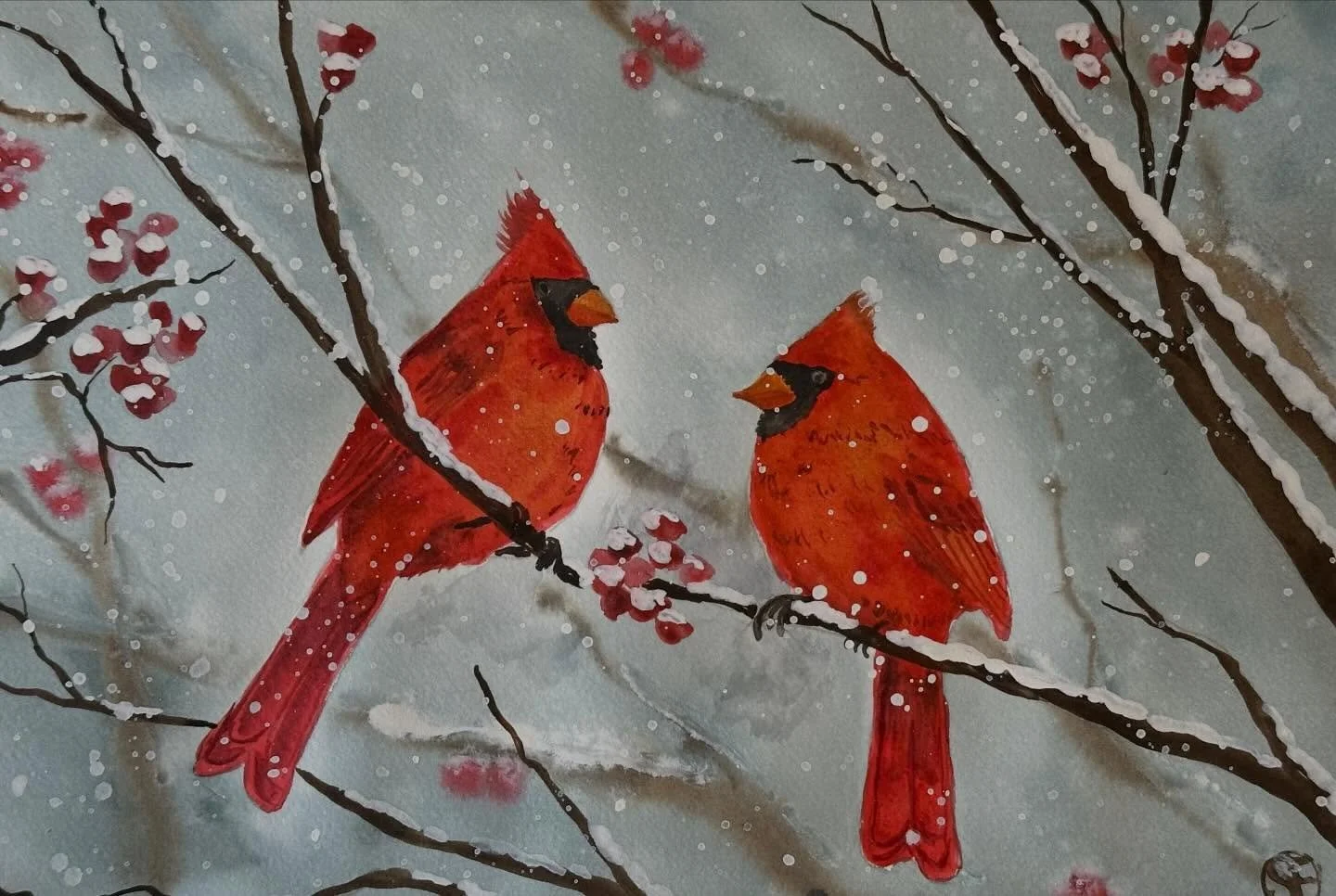 I painted the snowy cardinals tutorial from @letsgomakeart. I was very happy with how this one turned out. 

It was very cold earlier this week so I made sure our bird feeder was full. I enjoyed seeing the cardinals come by.