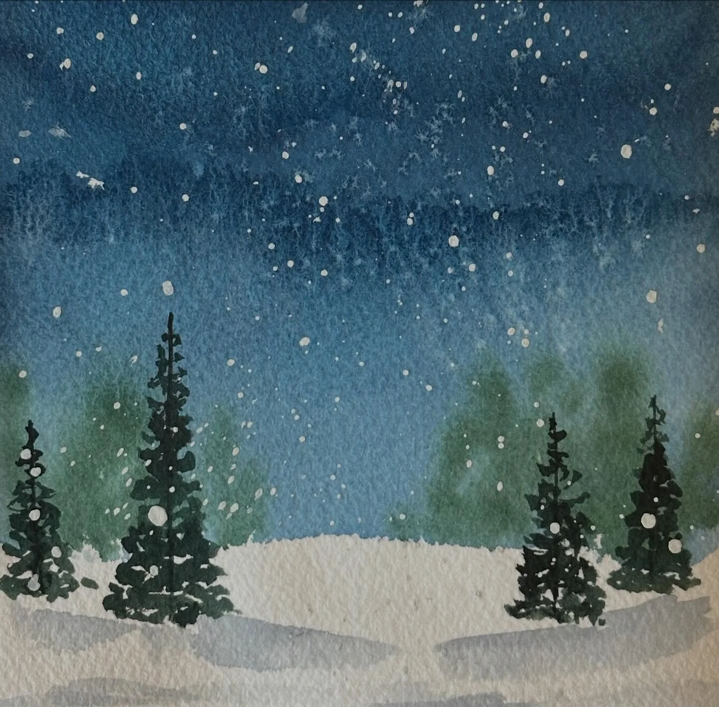 I painted this cute miniature winter landscape from @letsgomakeart in my watercolor journal.