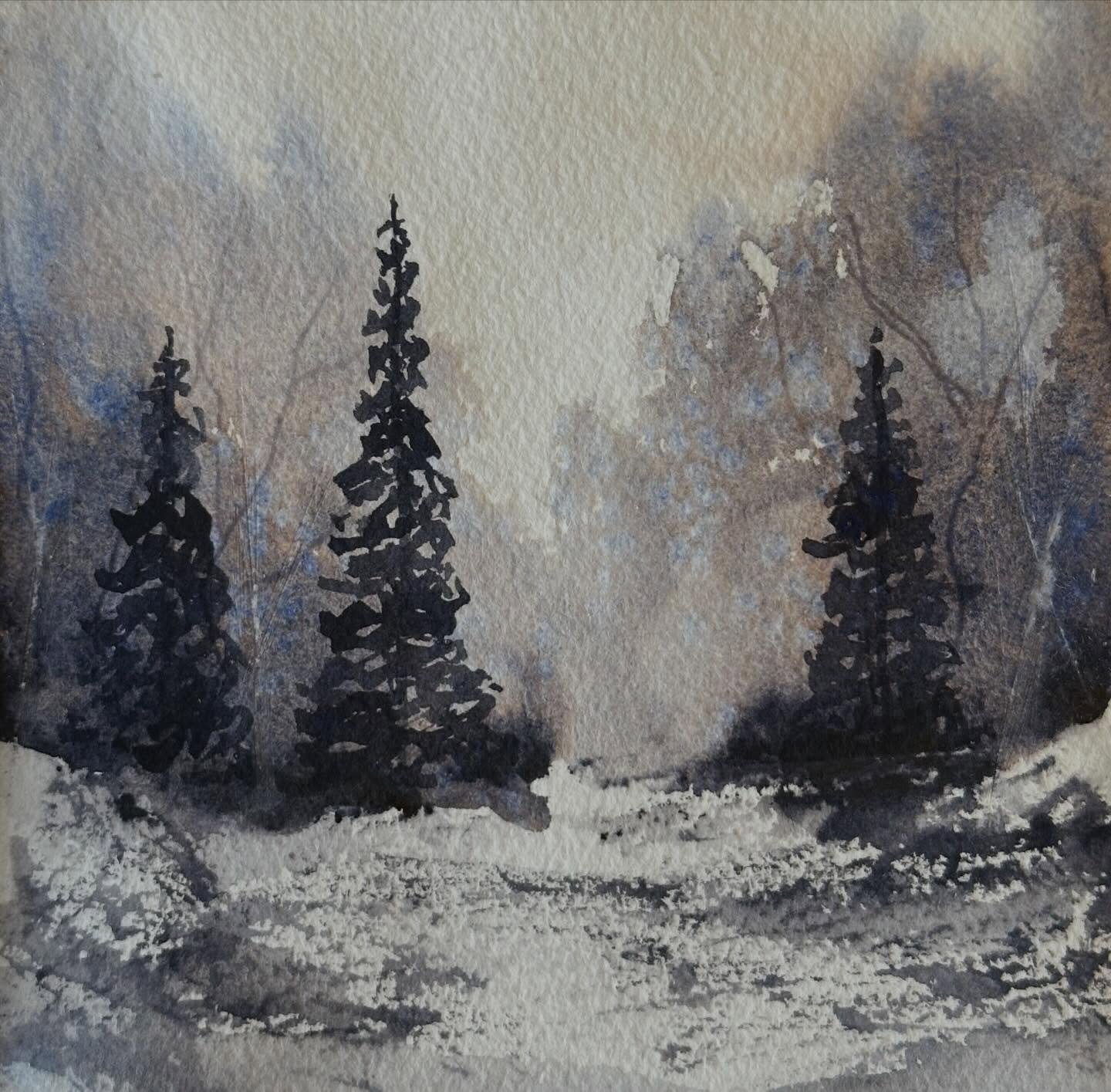 I painted the miniature atmospheric landscape from @letsgomakeart. I really like @schmincke_official&rsquo;s tundra violet. It may be my favorite from their super granulating colors.