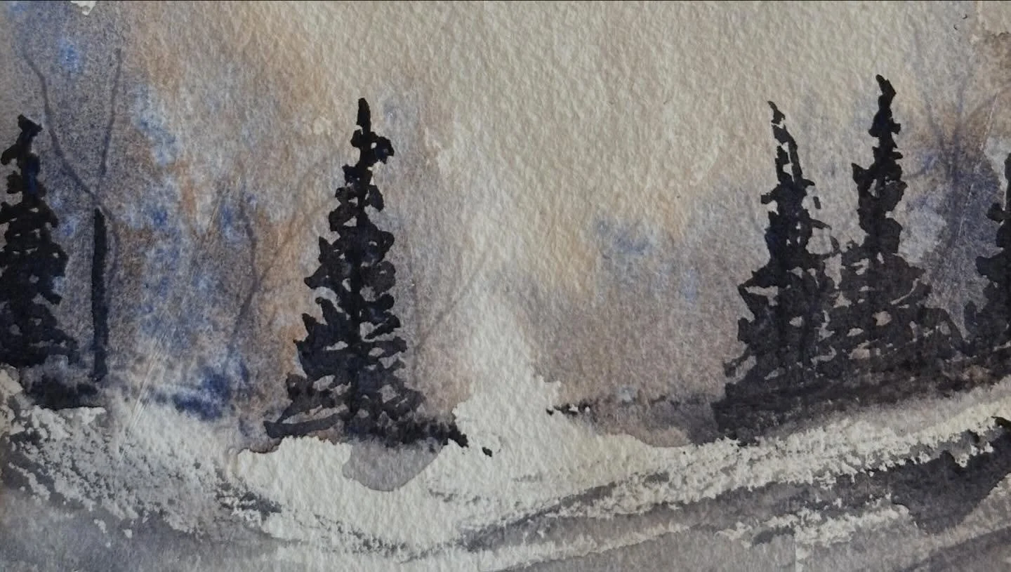 I painted a second mini atmospheric landscape using the tundra violet, this one in a different size.