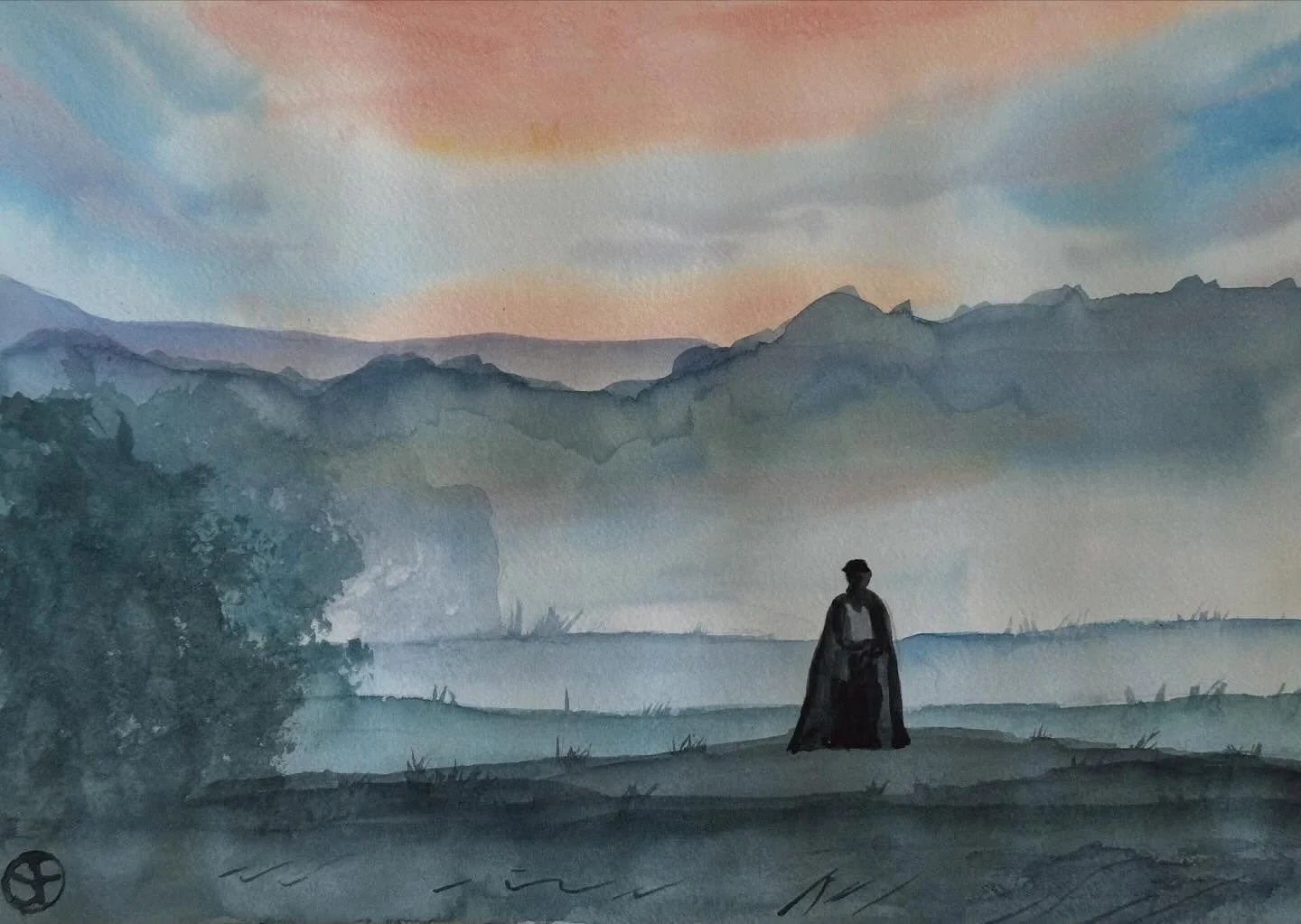 I painted the Pride &amp; Prejudice Misty Field tutorial from @letsgomakeart. 

#letsmakeart #letsmakeartwatercolor #watercolor #watercolorpainting