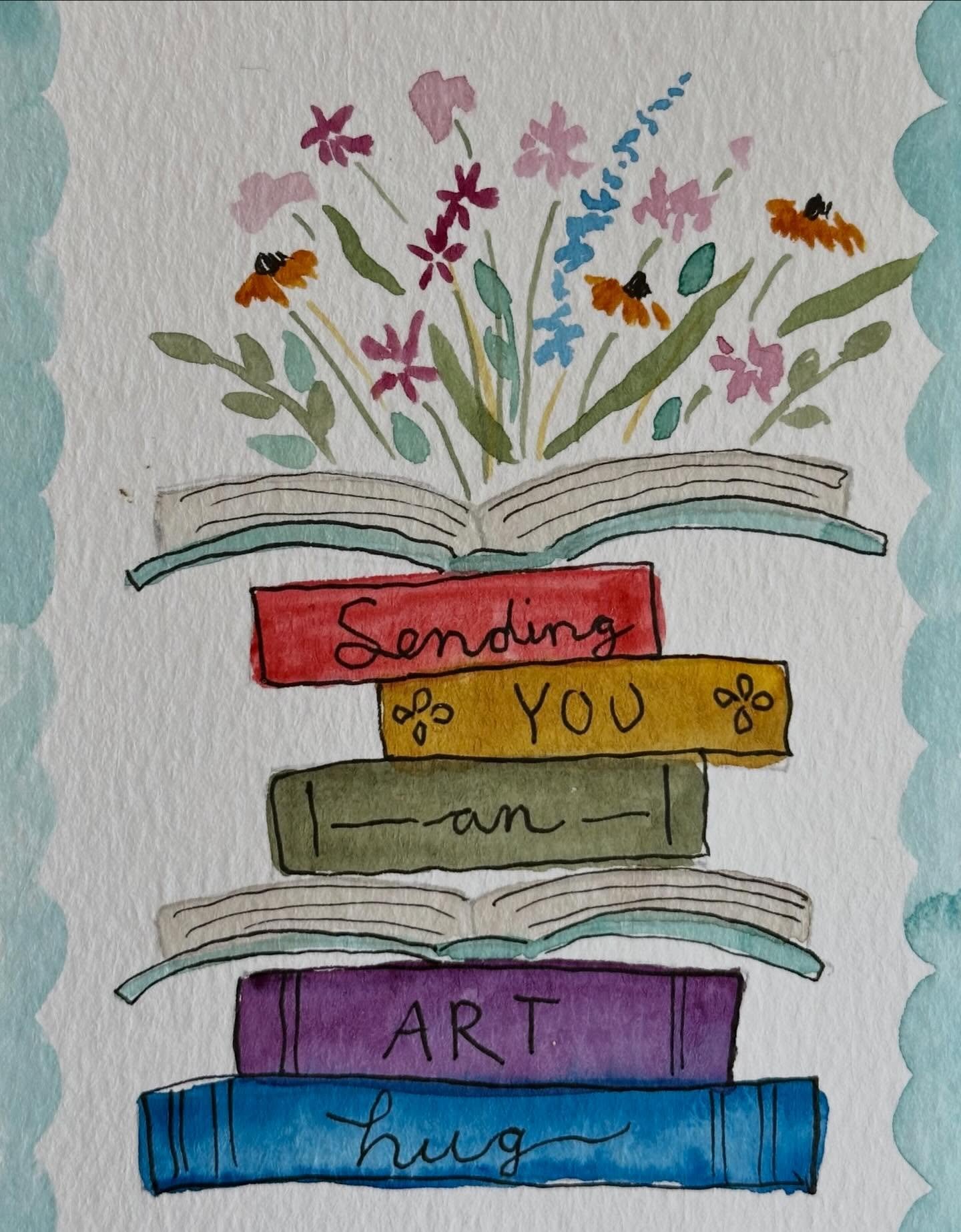 I painted a few of these postcards from a @letsgomakeart tutorial to send out to a few special people. I ended up painting a few more of these with a couple of friends, which was a lot of fun. 

#letsmakeart #letsmakeartwatercolor #watercolor #waterc