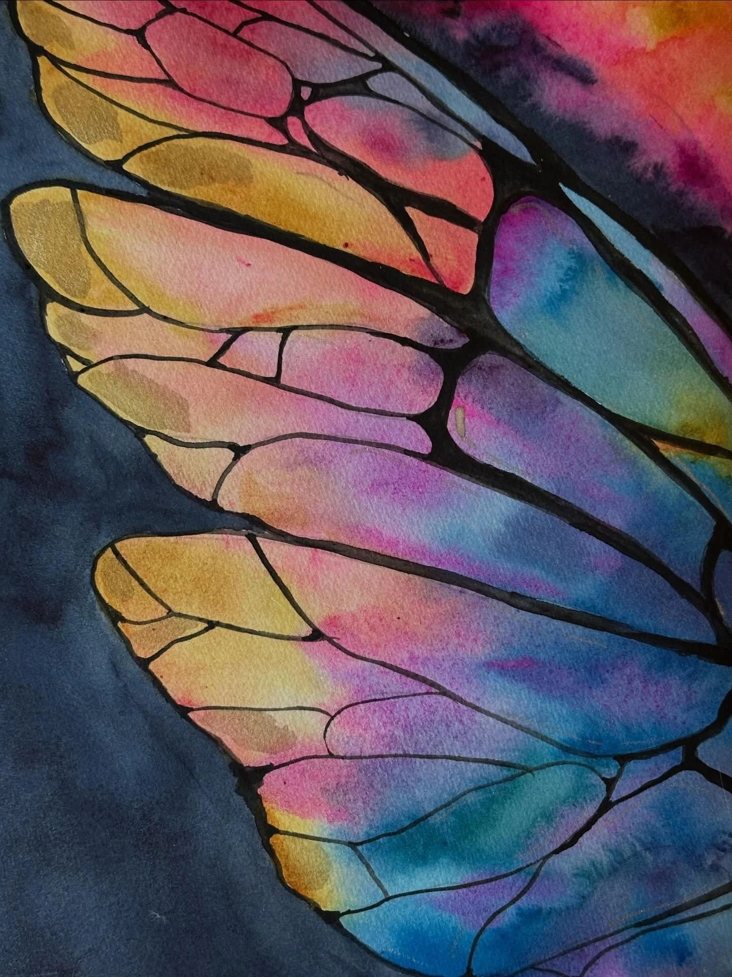I painted the fairy wings tutorial from @letsgomakeart. I enjoyed this one because it was fairly easy and relaxing to paint, but lots of fun colors. Getting out the metallic gold and silver paints to add accents was also nice. 

#letsmakeart #letsmak