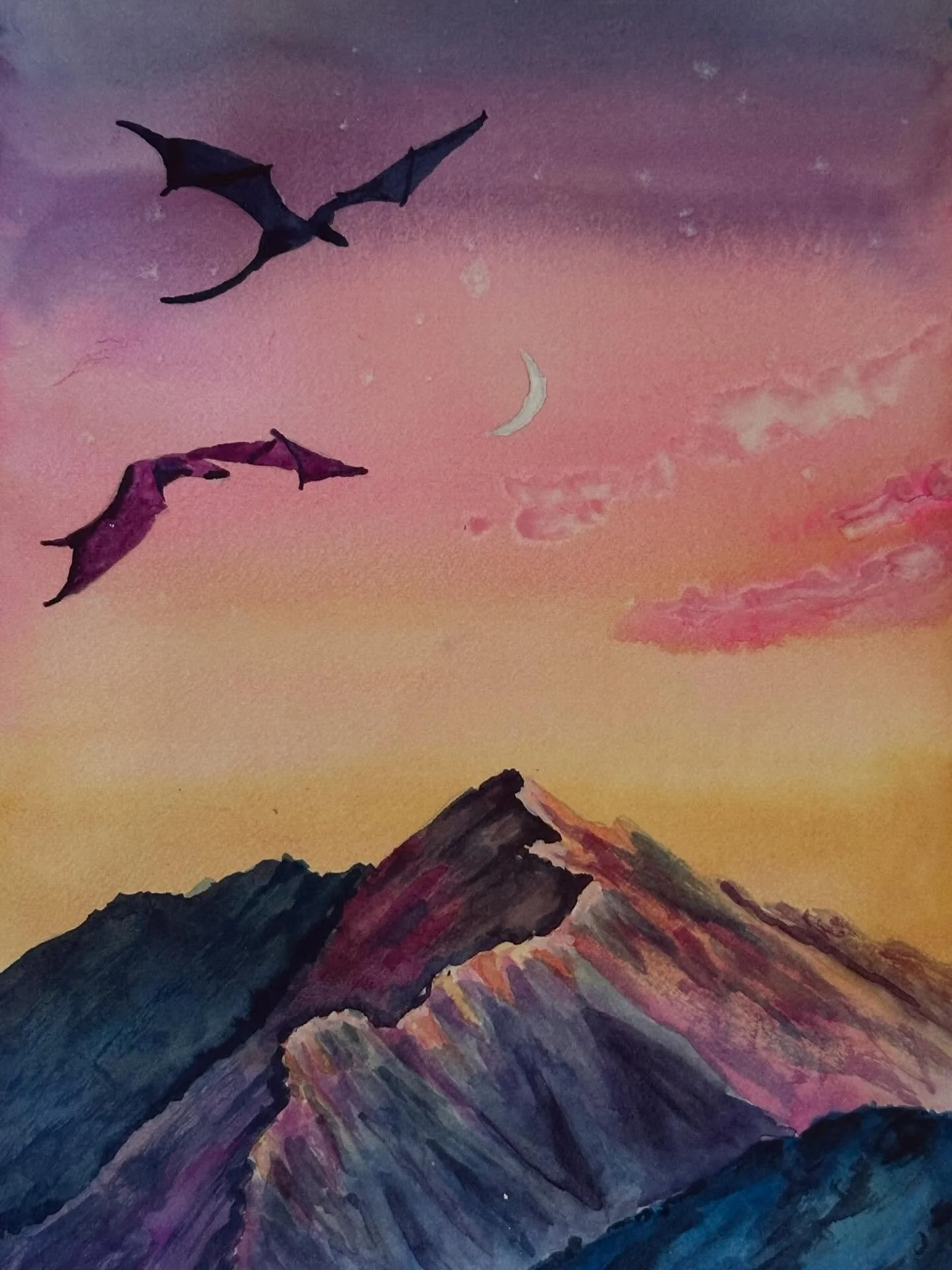 I painted the dragons tutorial from @letsgomakeart. This month&rsquo;s tutorials were a lot of fun and I might like this one the most. 

#letsmakeart #letsmakeartwatercolor #watercolor #watercolorpainting