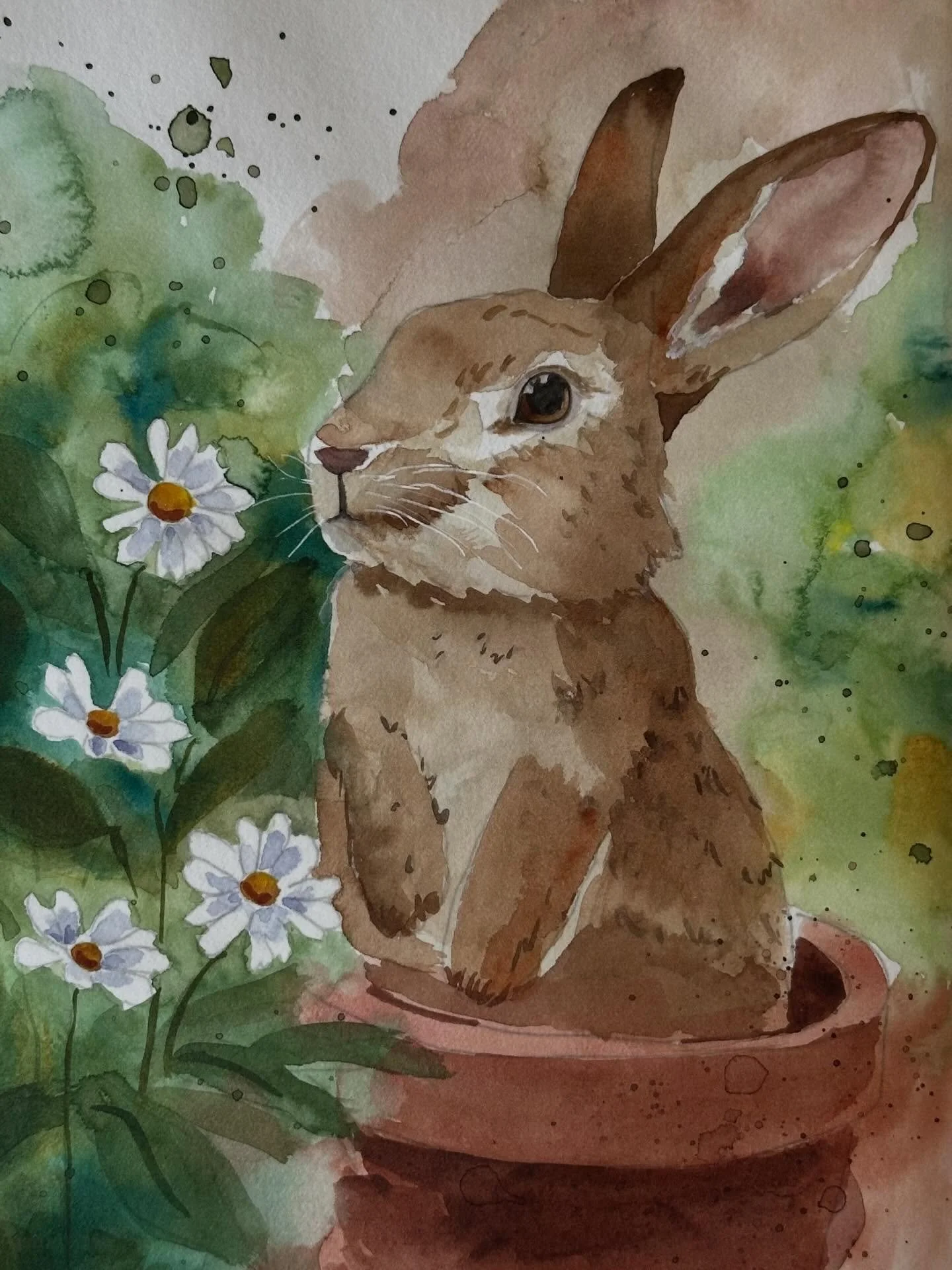 I painted the spring bunny tutorial from @letsgomakeart. I enjoyed how loose this painting was. I just finished reading Watership Down so rabbits have been on the mind. 

#letsmakeart #letsmakeartwatercolor #watercolor #watercolorpainting