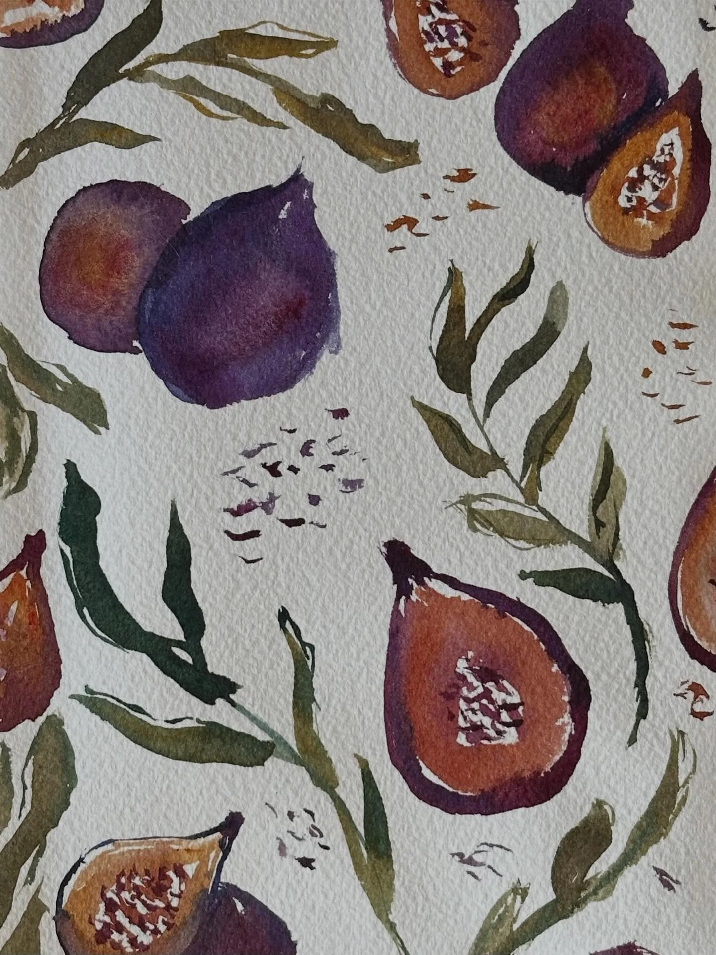 I painted the fig and arugula tutorial from @letsgomakeart in my watercolor journal. My arugula doesn&rsquo;t really look like arugula so I think it&rsquo;s more like fig and unspecified leafy green. 

#letsmakeart #letsmakeartwatercolor #watercolor 