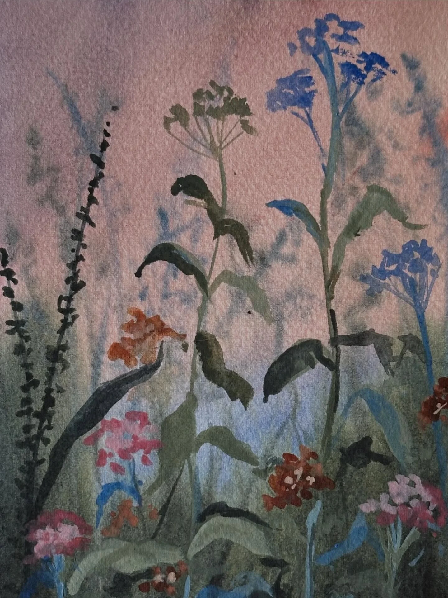 I painted the misty flowers tutorial from @letsgomakeart in my watercolor journal. In this one, it was fun to experiment with mixing colors with bleed proof white. I&rsquo;m enjoying the good morning journaling course and trying different things in t