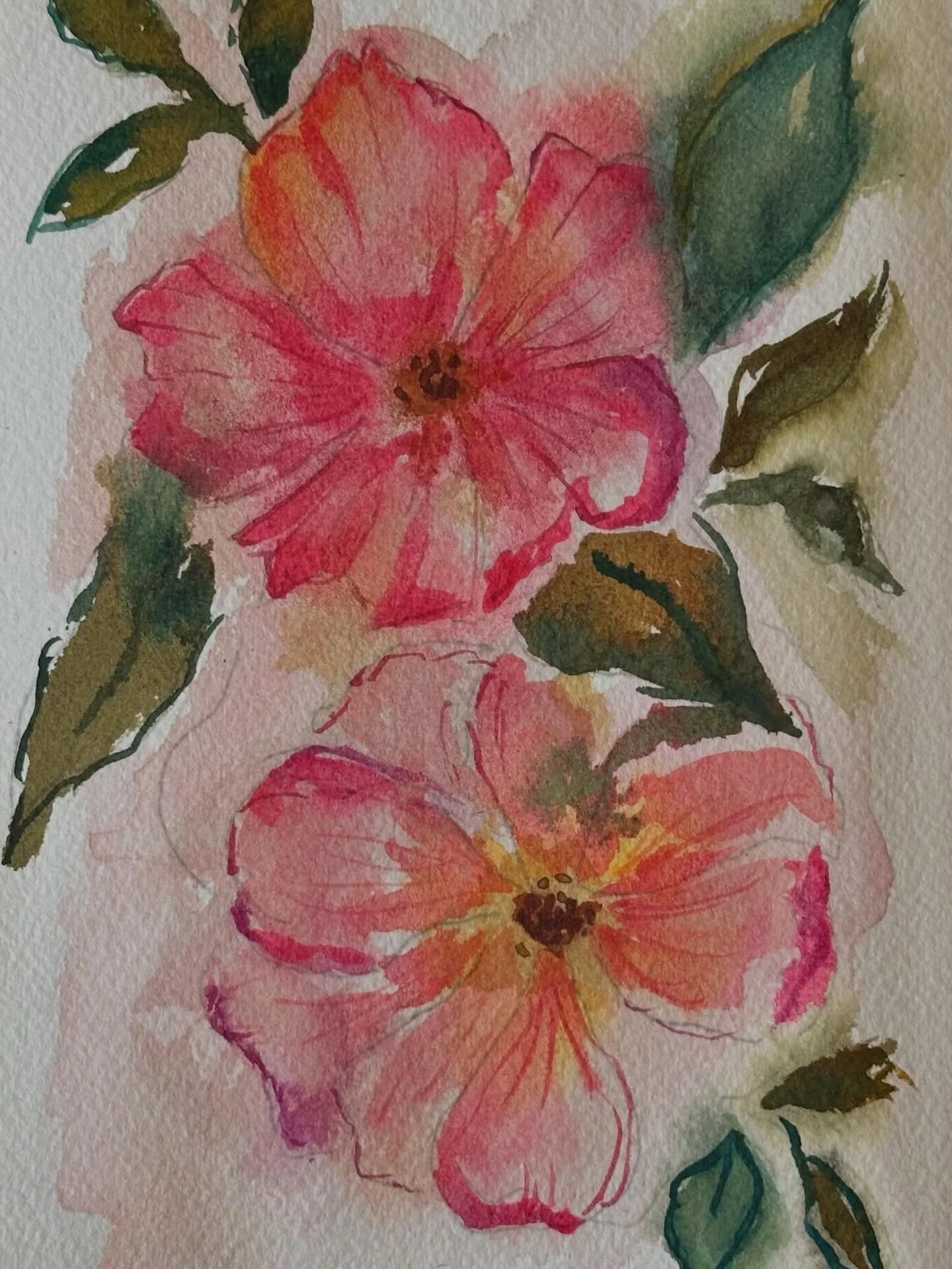 I painted the loose blooms tutorial from @letsgomakeart in my watercolor journal. I like the light washes of color across the page and that some of the pencil lines are visible. I still struggle painting lines on flower petals but they turned out pre