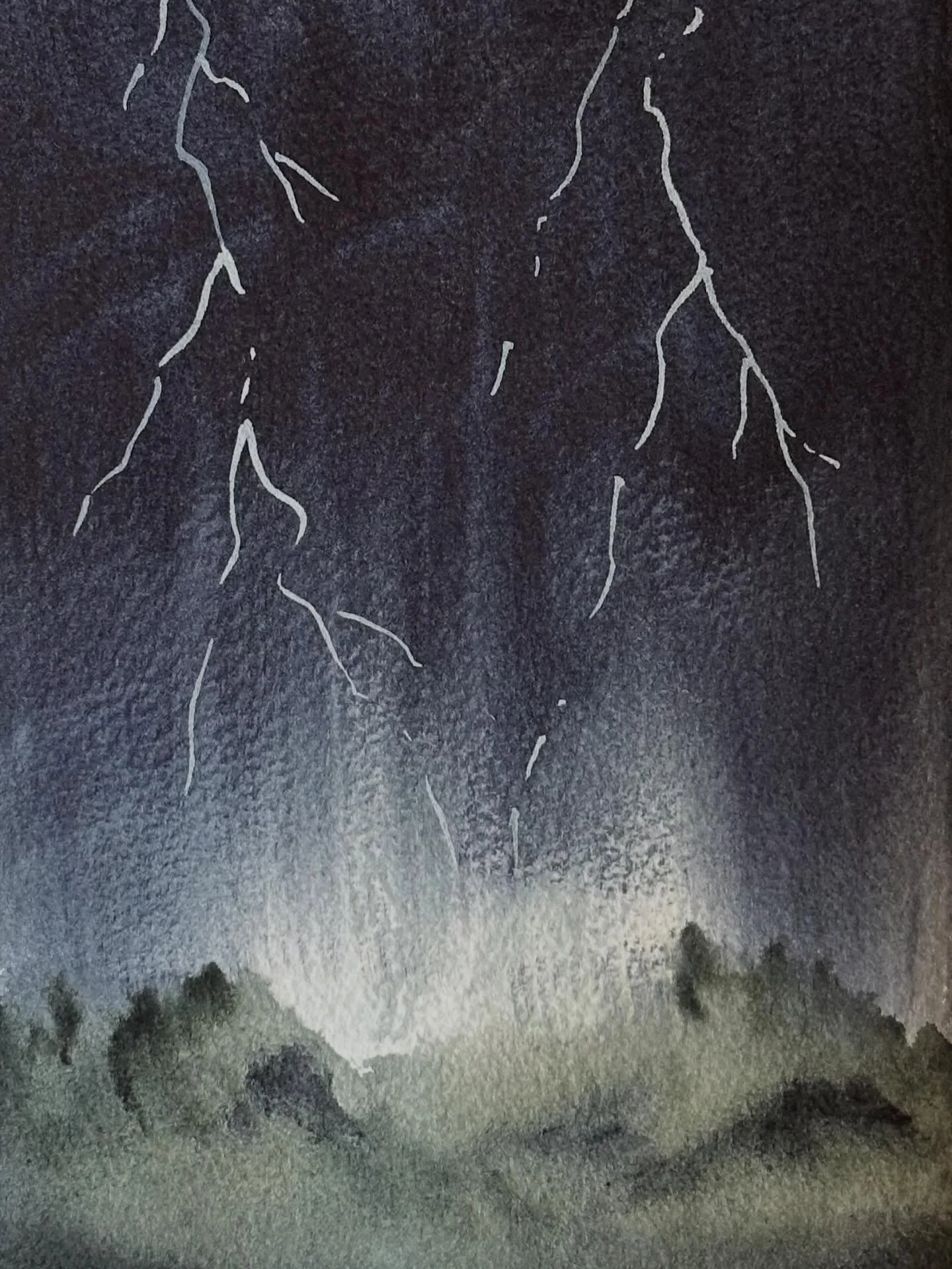 I painted the moody lightning tutorial from @letsgomakeart. I&rsquo;d like to see some scenes like this in real life. We could use the rain. 

#letsmakeart #letsmakeartwatercolor #watercolor #watercolorpainting