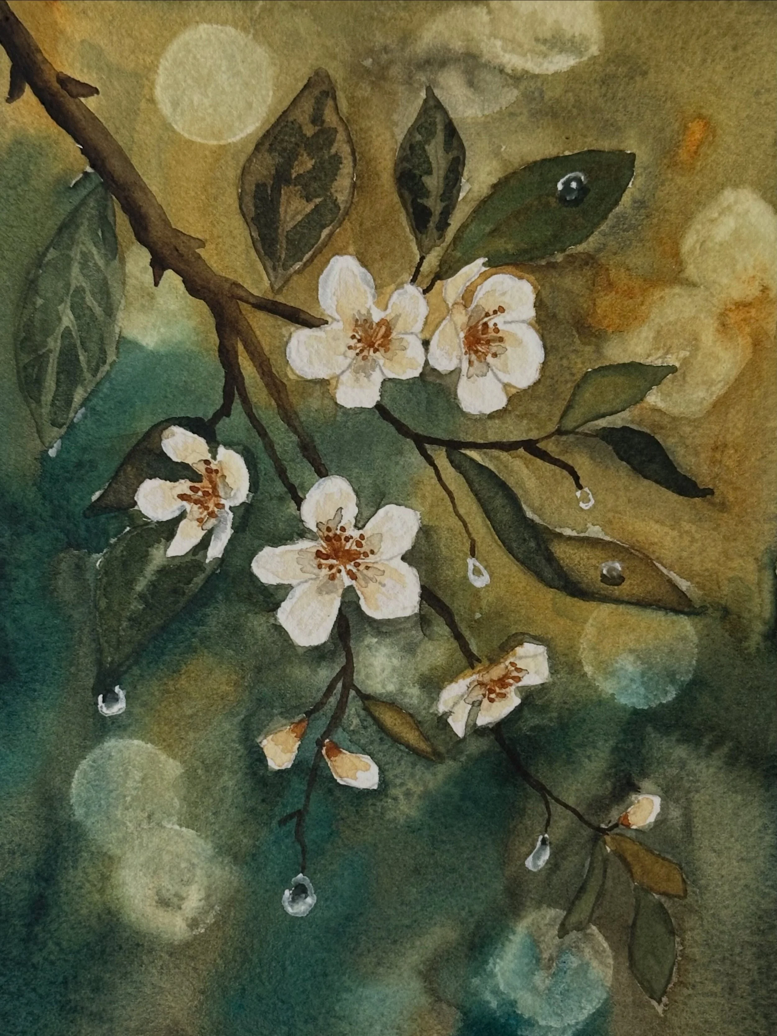 I painted the white blossom rain tutorial from @letsgomakeart in my watercolor journal. I love that the water drops turned out neat but were fairly simple to paint. 

#letsmakeart #letsmakeartwatercolor #watercolor #watercolorpainting