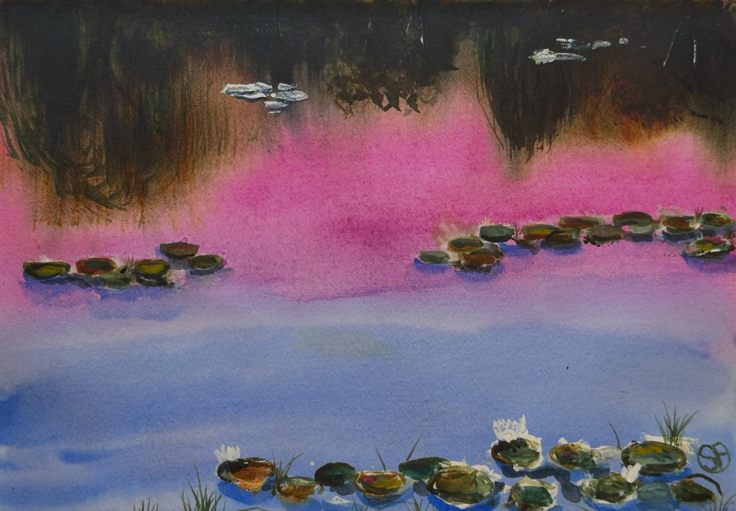 I painted the atmospheric water lilies tutorial from @letsgomakeart. I like the colors in this painting, but I found I had a hard time painting the lily pads. 

#letsmakeart #letsmakeartwatercolor #watercolor #watercolorpainting
