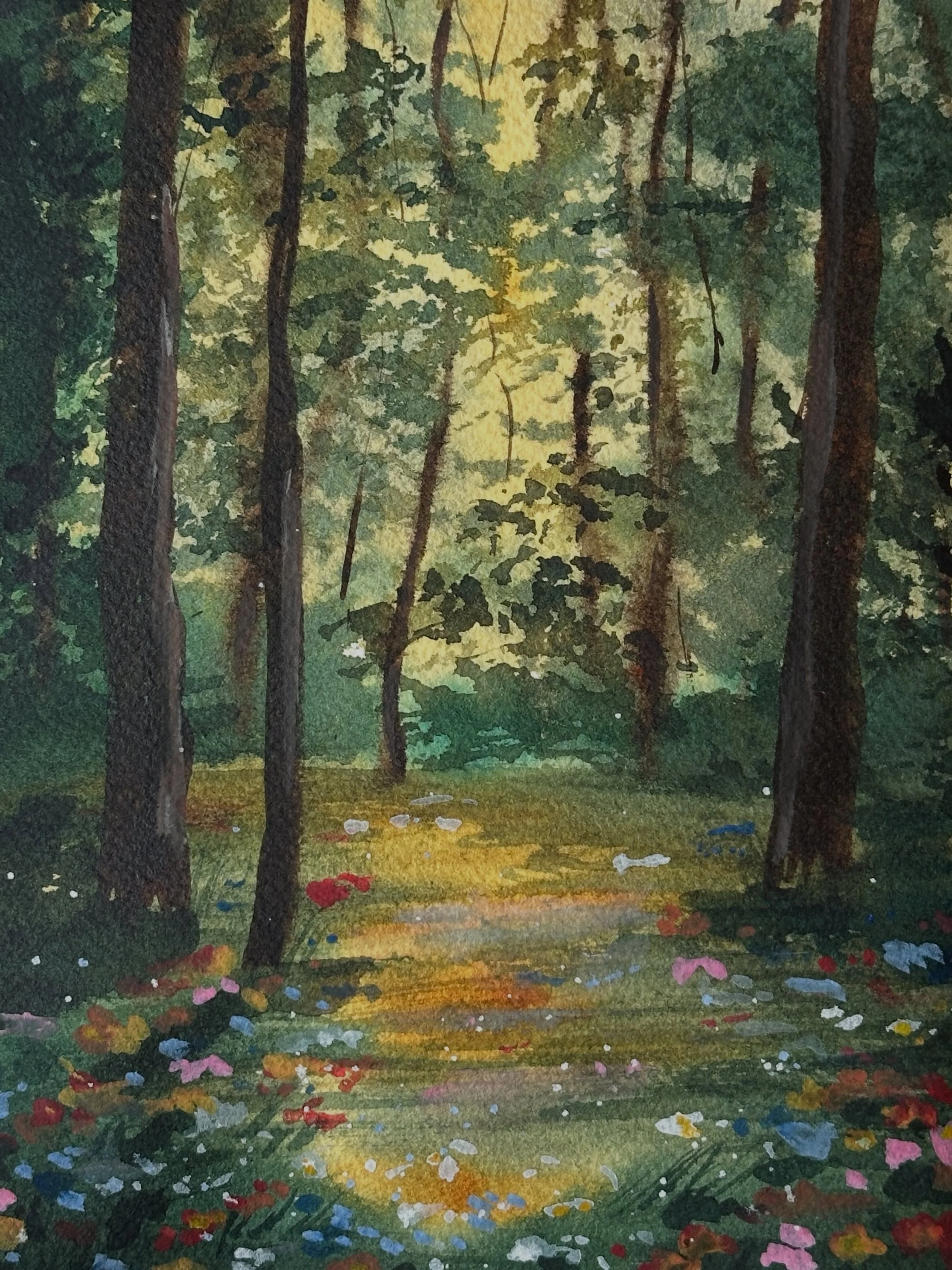 I painted the dappled light forest tutorial from @letsgomakeart in my watercolor journal. 

#letsmakeart #letsmakeartwatercolor #watercolor #watercolorpainting