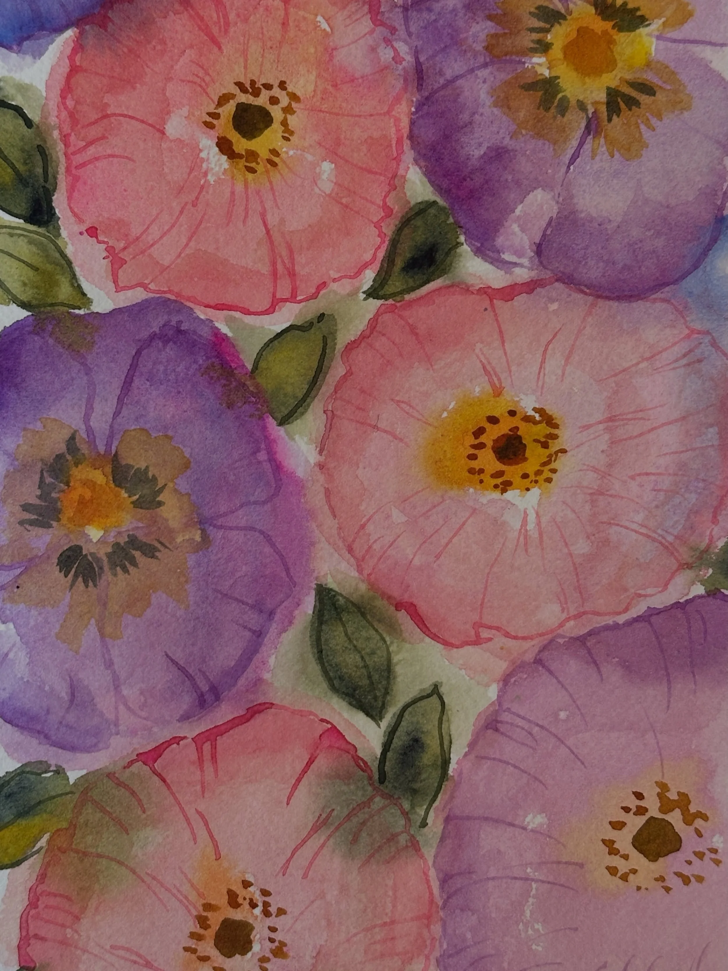 I painted the mini spring florals from @letsgomakeart, but I painted it a bit larger in my watercolor journal.