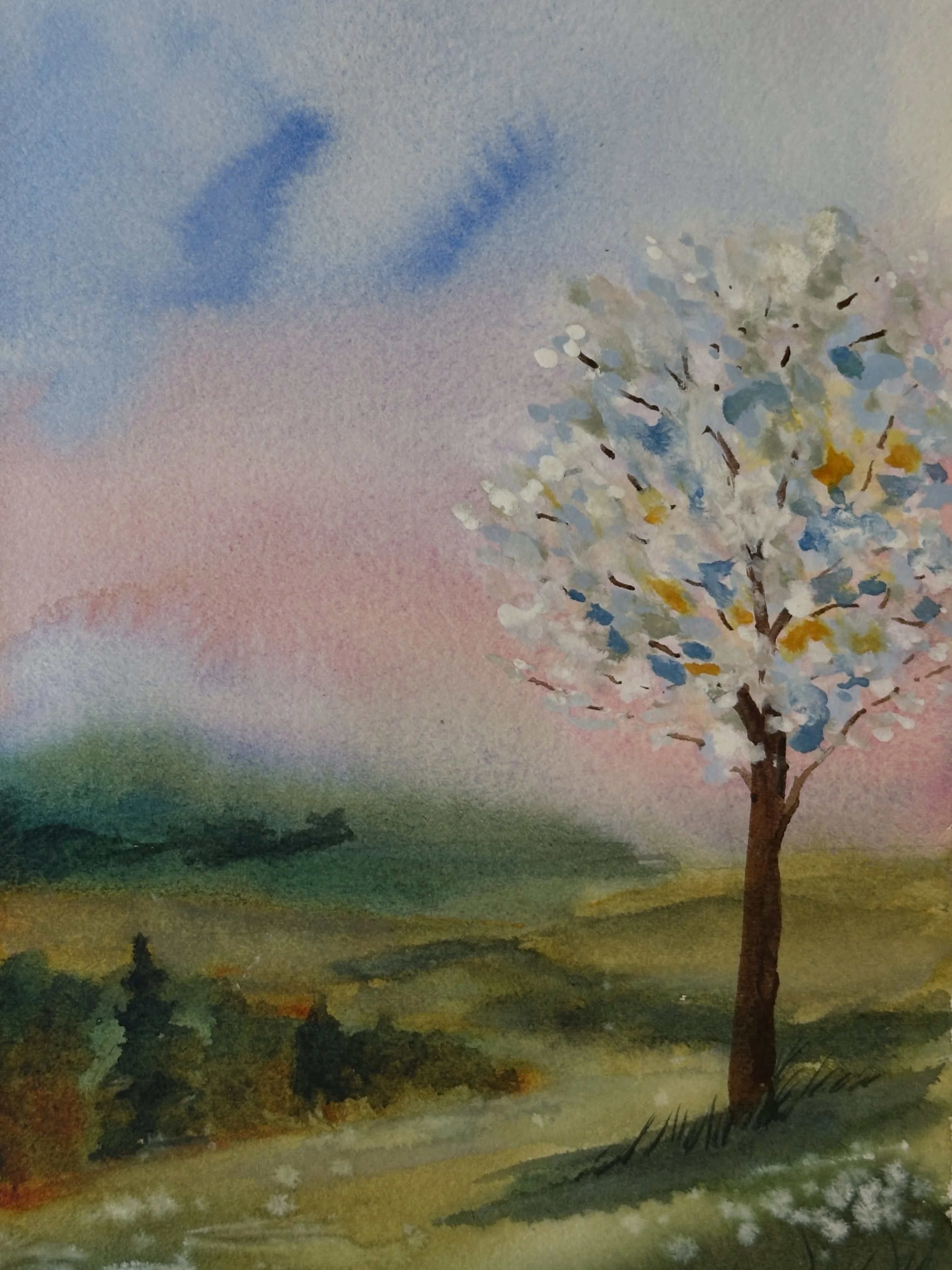 I painted the white blossom tree tutorial from @letsgomakeart in my watercolor journal. I like all of the colors in the tree. 

#letsmakeart #letsmakeartwatercolor #watercolor #watercolorpainting