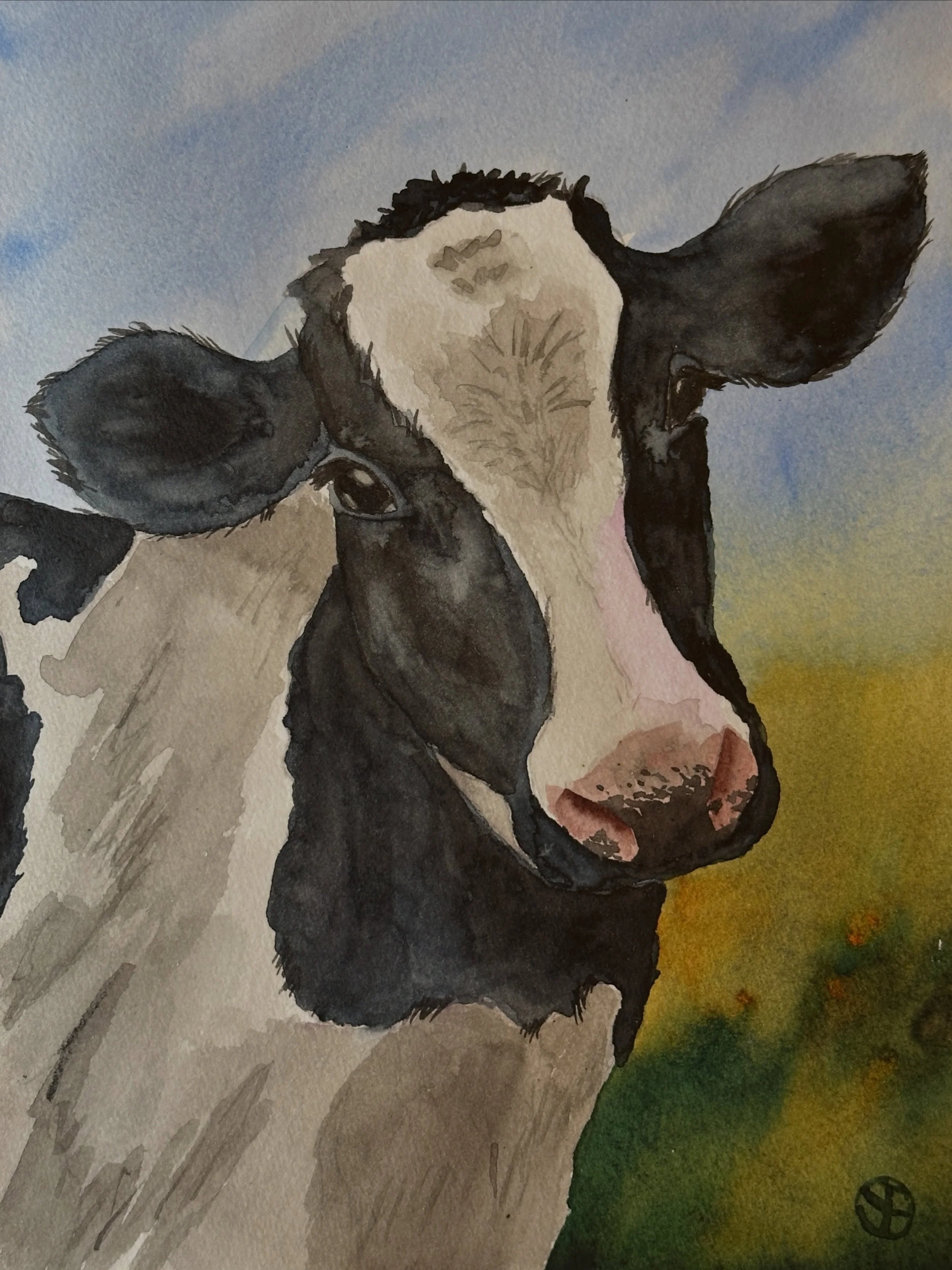 Moo. I painted the spotted cow tutorial from @letsgomakeart. The theme this month is summer on the farm, which is giving me nostalgia. 

#letsmakeart #letsmakeartwatercolor #watercolor #watercolorpainting