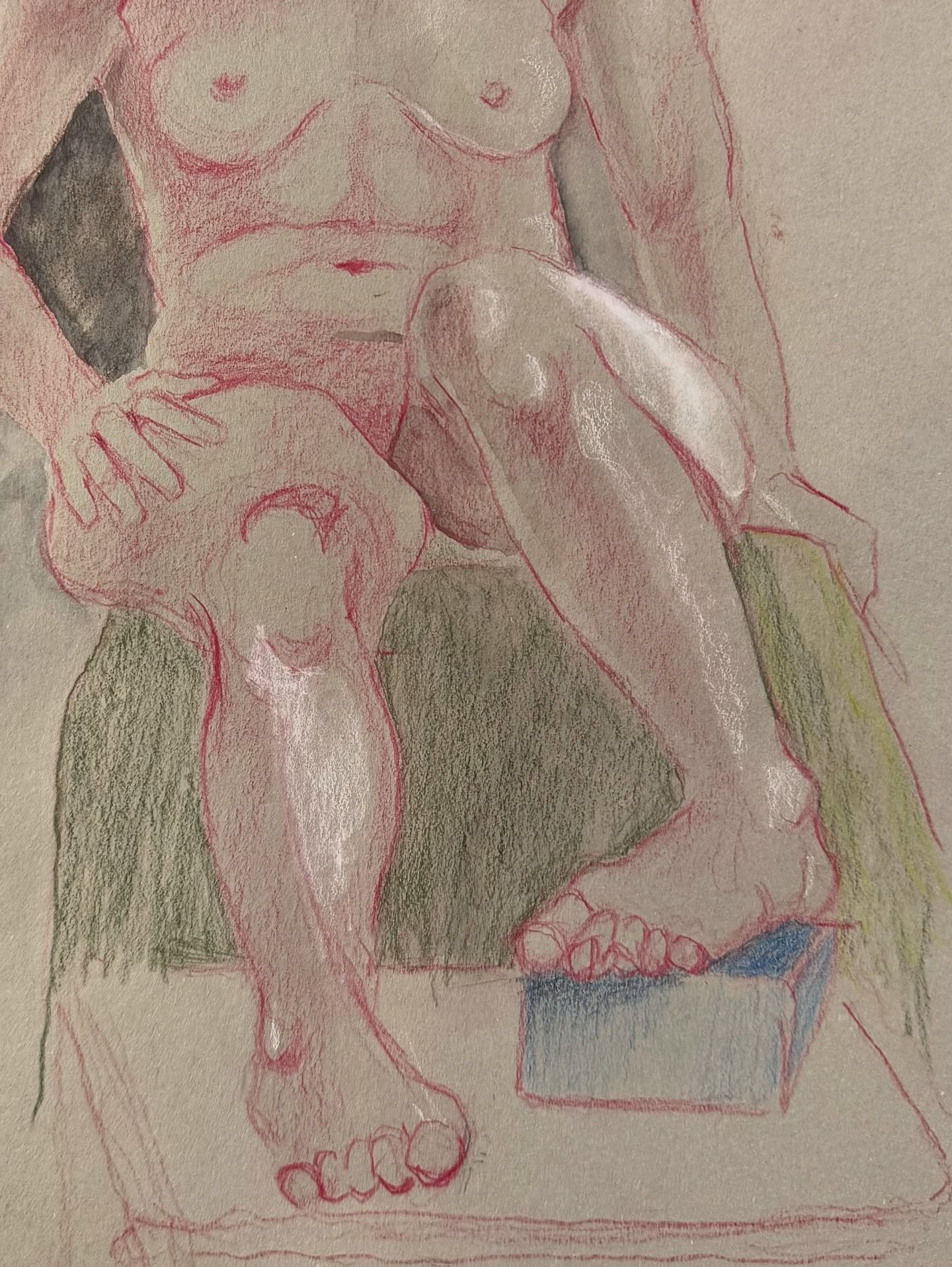 Friday afternoon long pose drawing session at @janestreetartcenter  2.5 hours

I started using a red pencil to block in the figure, planning on switching to regular graphite. Somehow I forgot to switch and ended up doing the entire drawing with the r