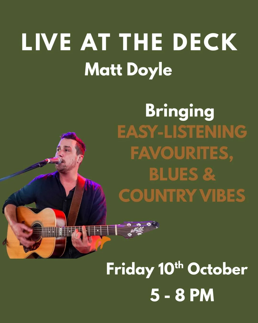 🎶 Live at The Deck | Matt
With over 10 years in Hobart’s live music scene, Matt brings a mix of easy-listening favorites, blues, country and popular covers to set the perfect vibe. From playing in local cover bands (often alongside his family