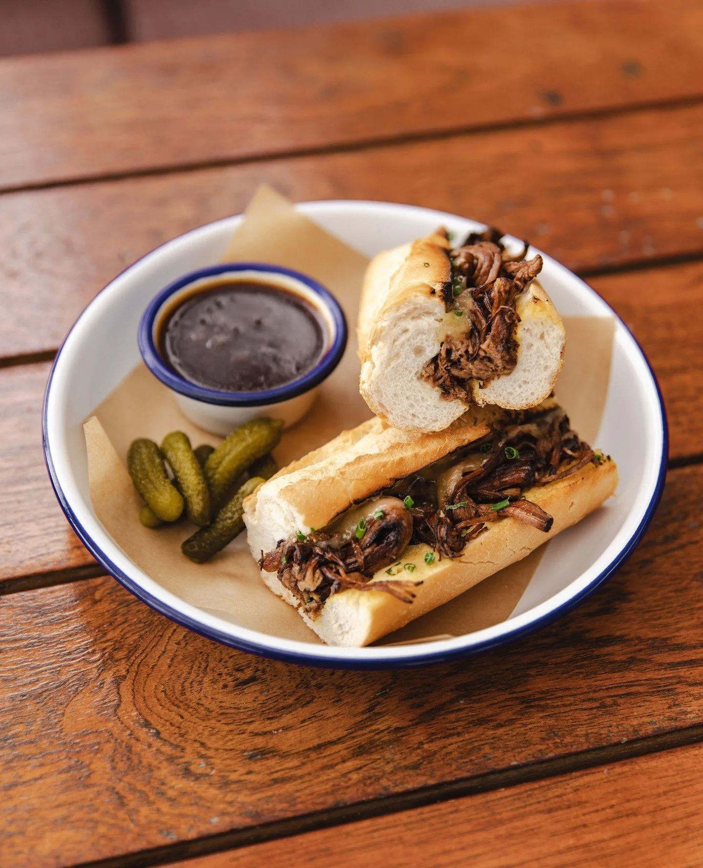 When a sandwich becomes the sandwich. 🥖🔥⁠
⁠
Our French Dip is officially a crowd favourite at The Deck - 12-hour slow cooked beef brisket, sharp mustard, melted cheddar, bone marrow butter, all tucked into a perfectly toasted baguette&hellip; serve