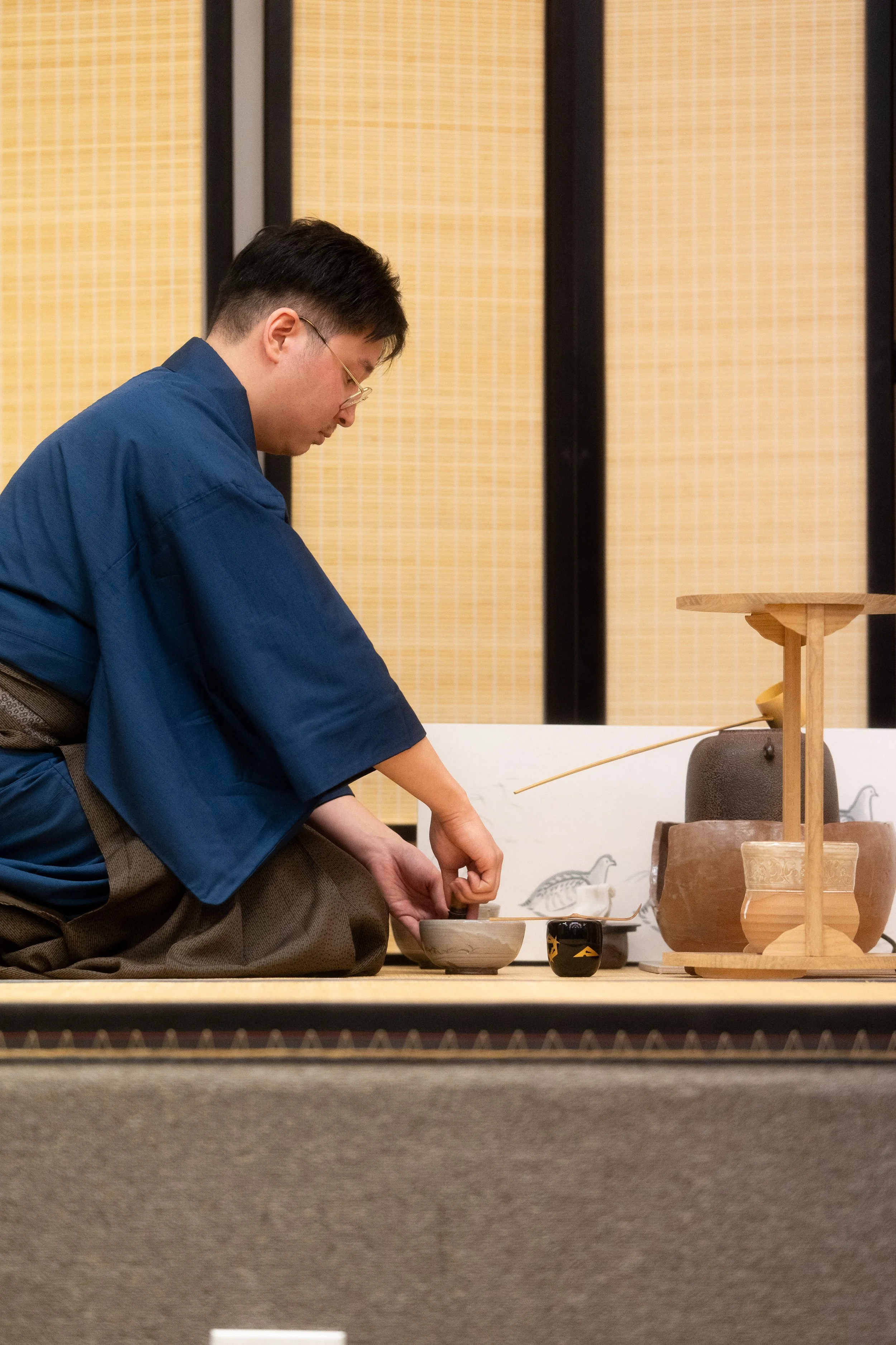 Noah Haruki demonstrating tea ceremony. photo by Taku Onishi