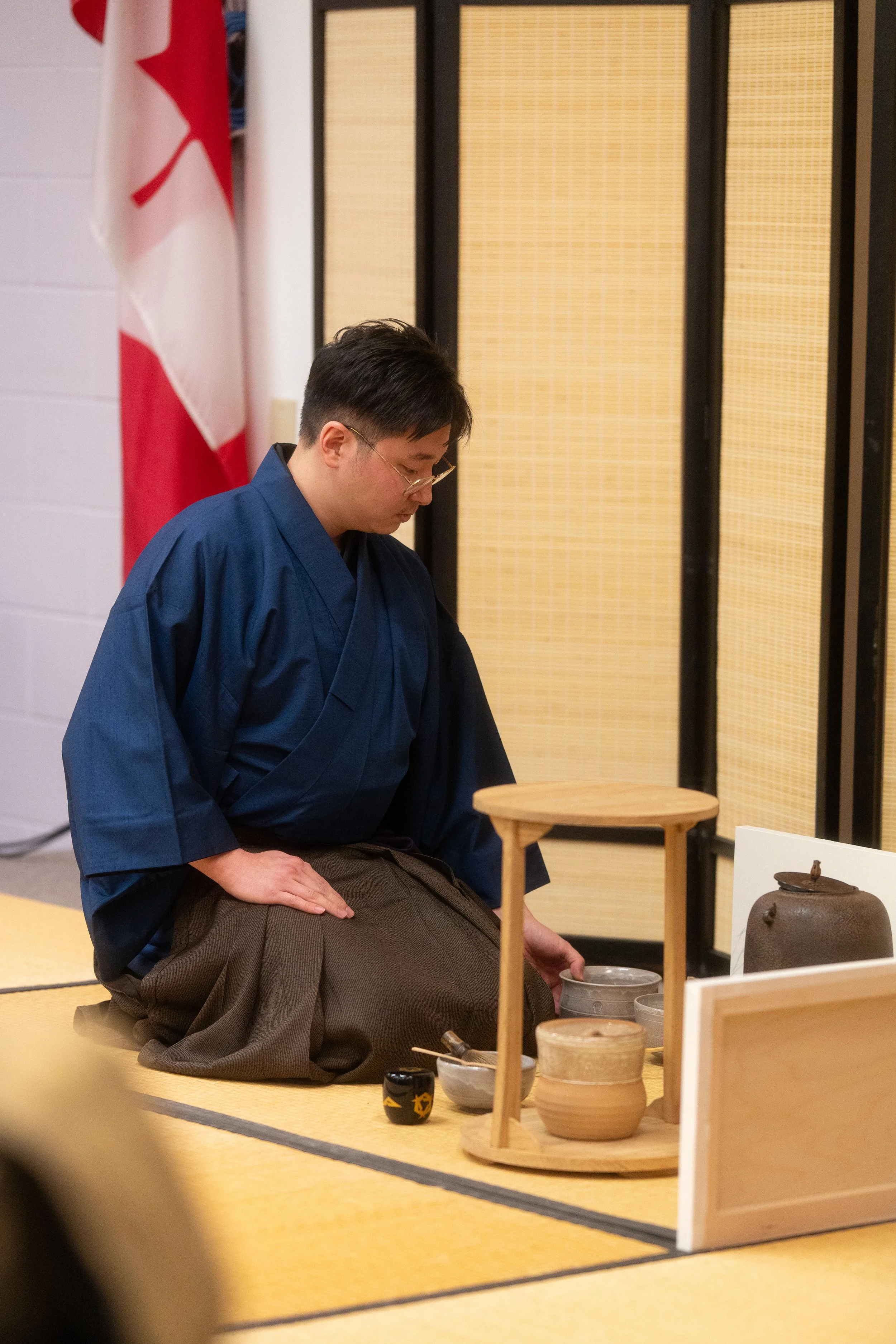 Noah Haruki demonstrating tea ceremony. photo by Taku Onishi