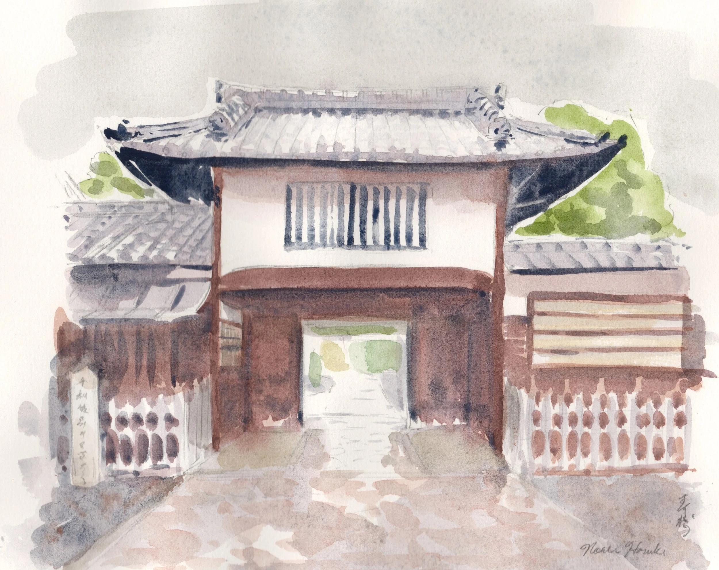 Fushin-an Hyoumon - The main gate at Fushin-an - 2025 - Watercolour on paper
