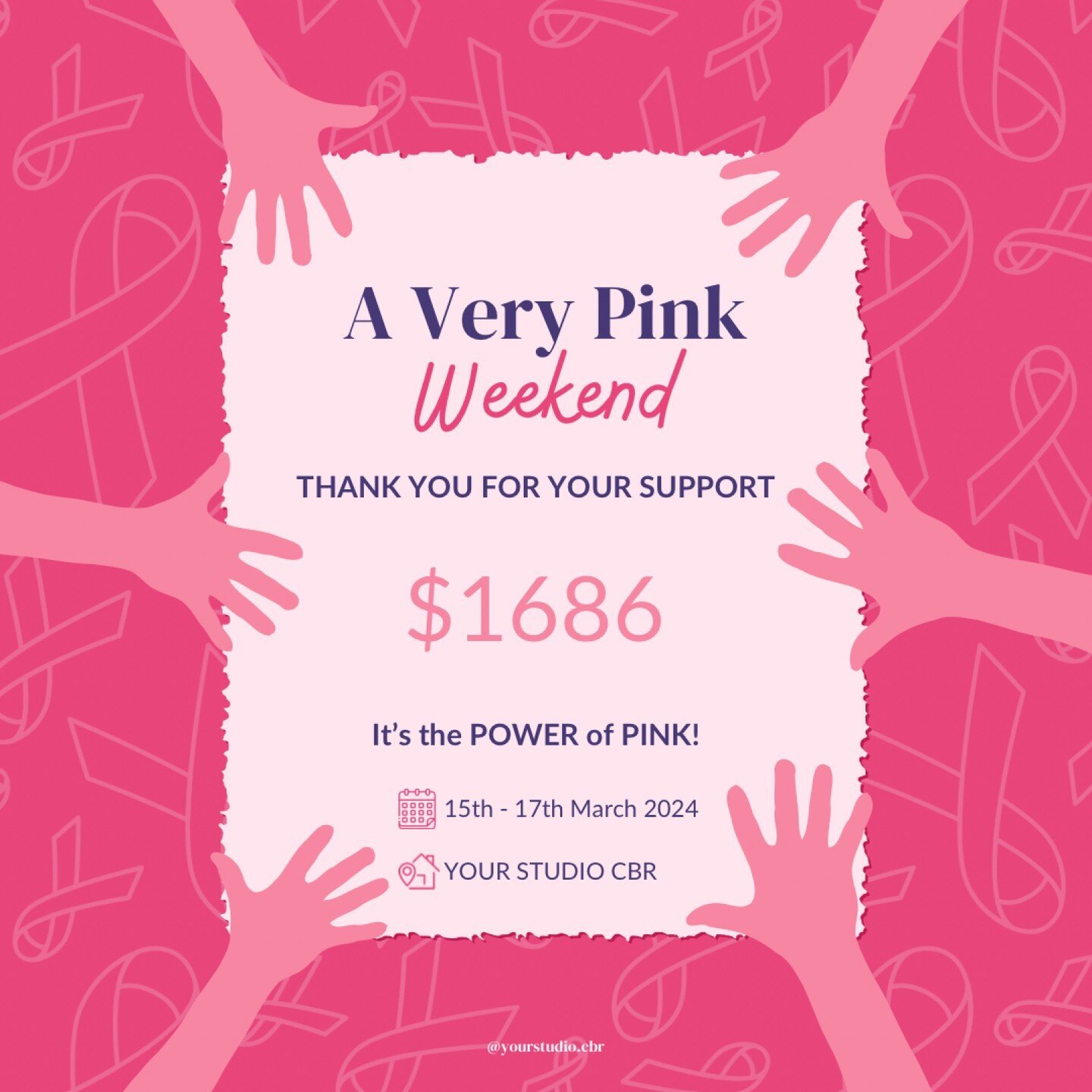 Thank you to everyone who joined us over the weekend! We raised $1686 for Cancer Council 

In the last 5 years we have had 4 pink weekends collectively raising $6756 to change the lives of women affected by cancer. 

By supporting our Pink Ribbon fun