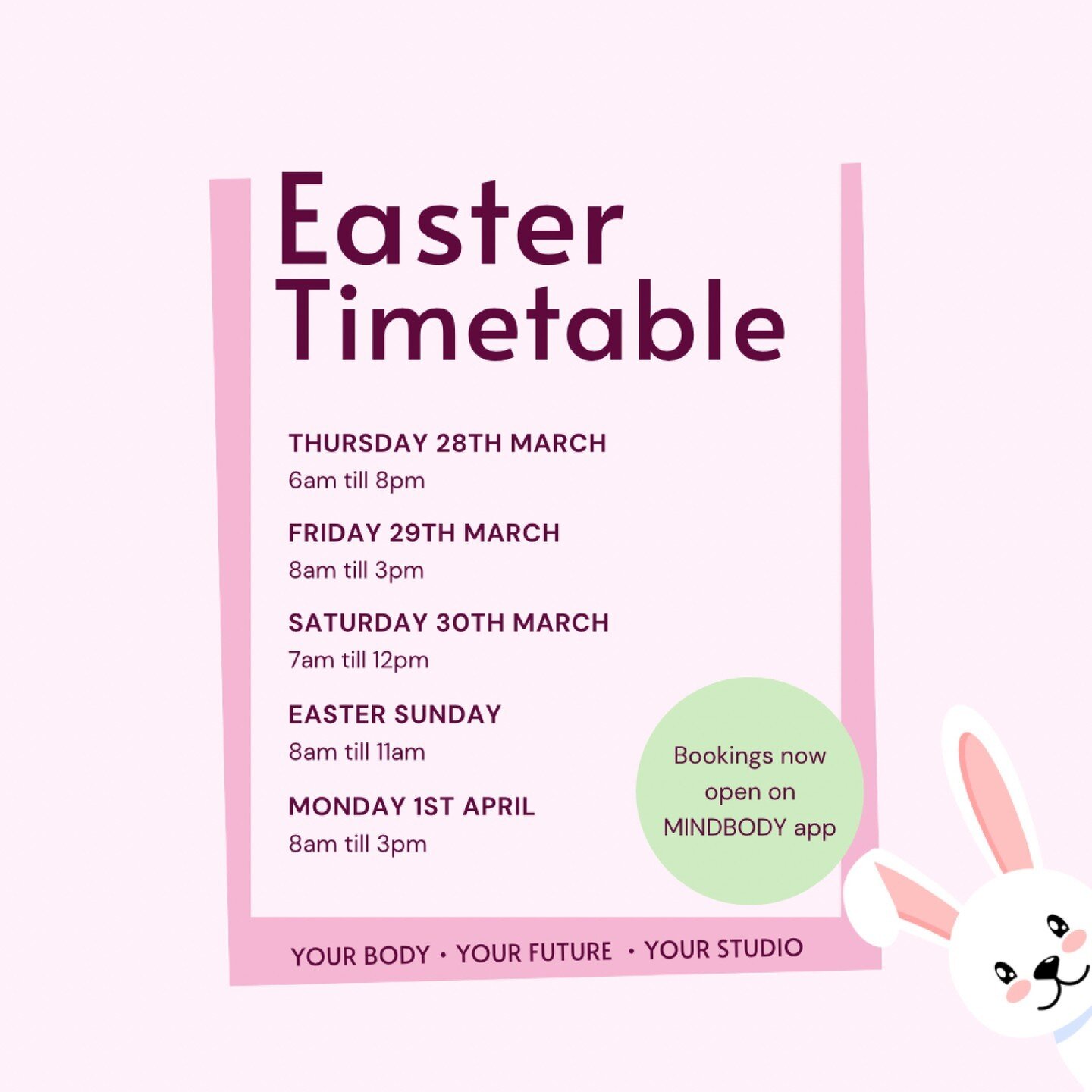 We can&rsquo;t believe Easter long weekend is only 1 week away! 🐣 🍫 

Not going away? Join us for a class 🙌🏽 We will be open all weekend. 

We have a mix of classes now available to book into using MINDBODY app.