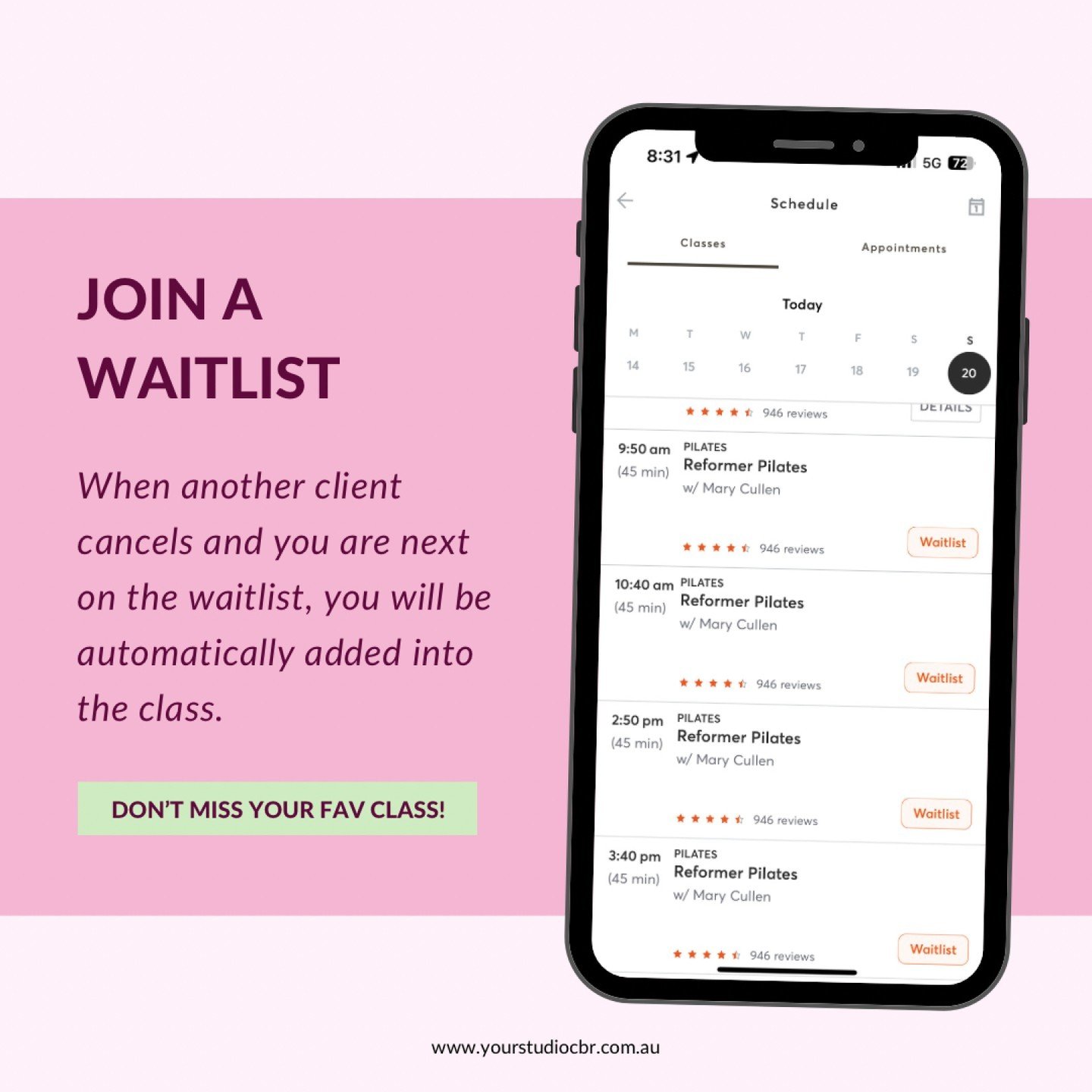 📣 WAITLISTS 📣 

We all know how frustrating it can be when your favourite class is fully booked. 😩 But don&rsquo;t worry! Our waitlist system has got your back. 

Joining the waitlist means you&rsquo;re in the running for that last-minute spot. 🎉