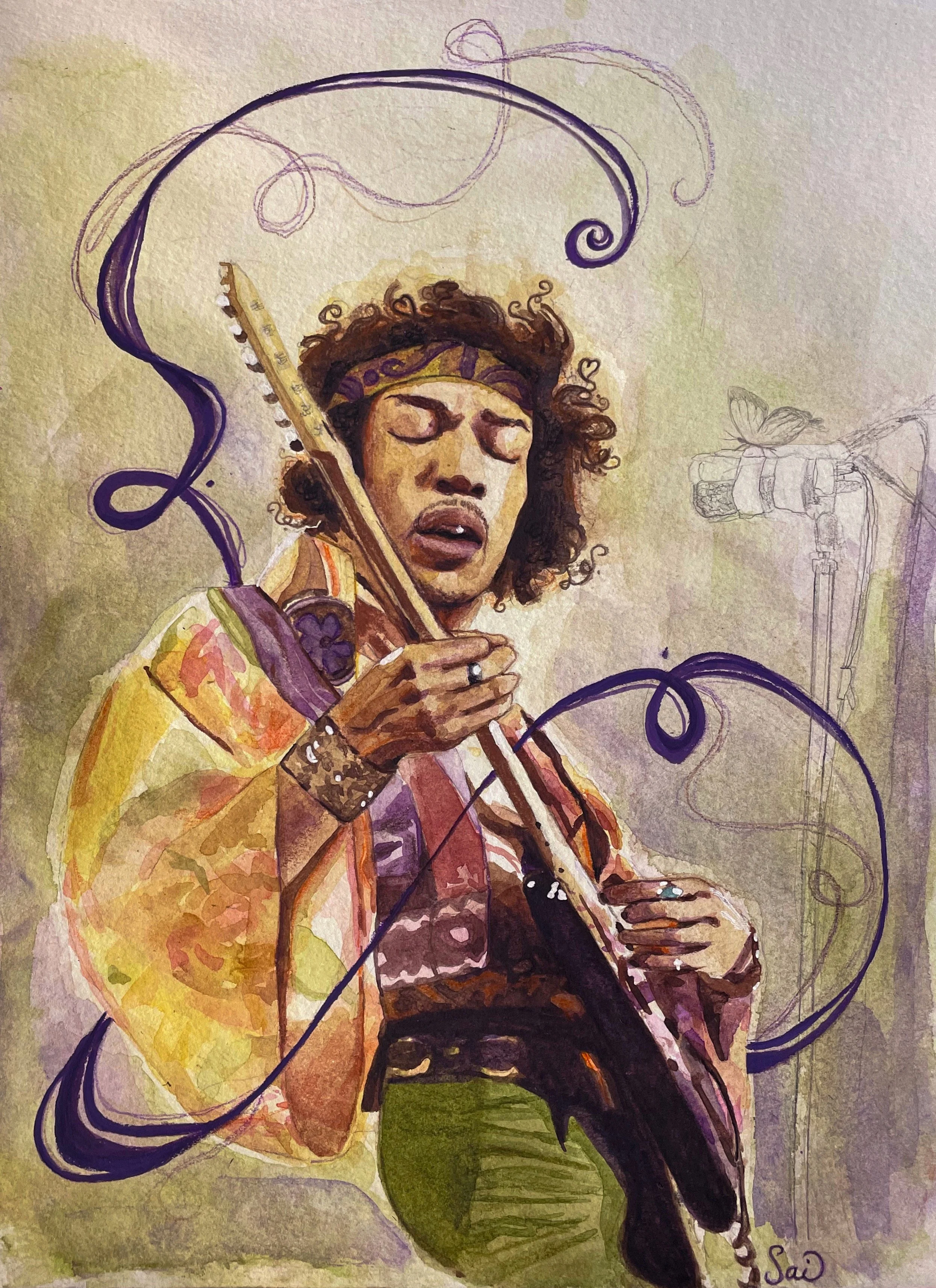 Got my Guitar, mixed media