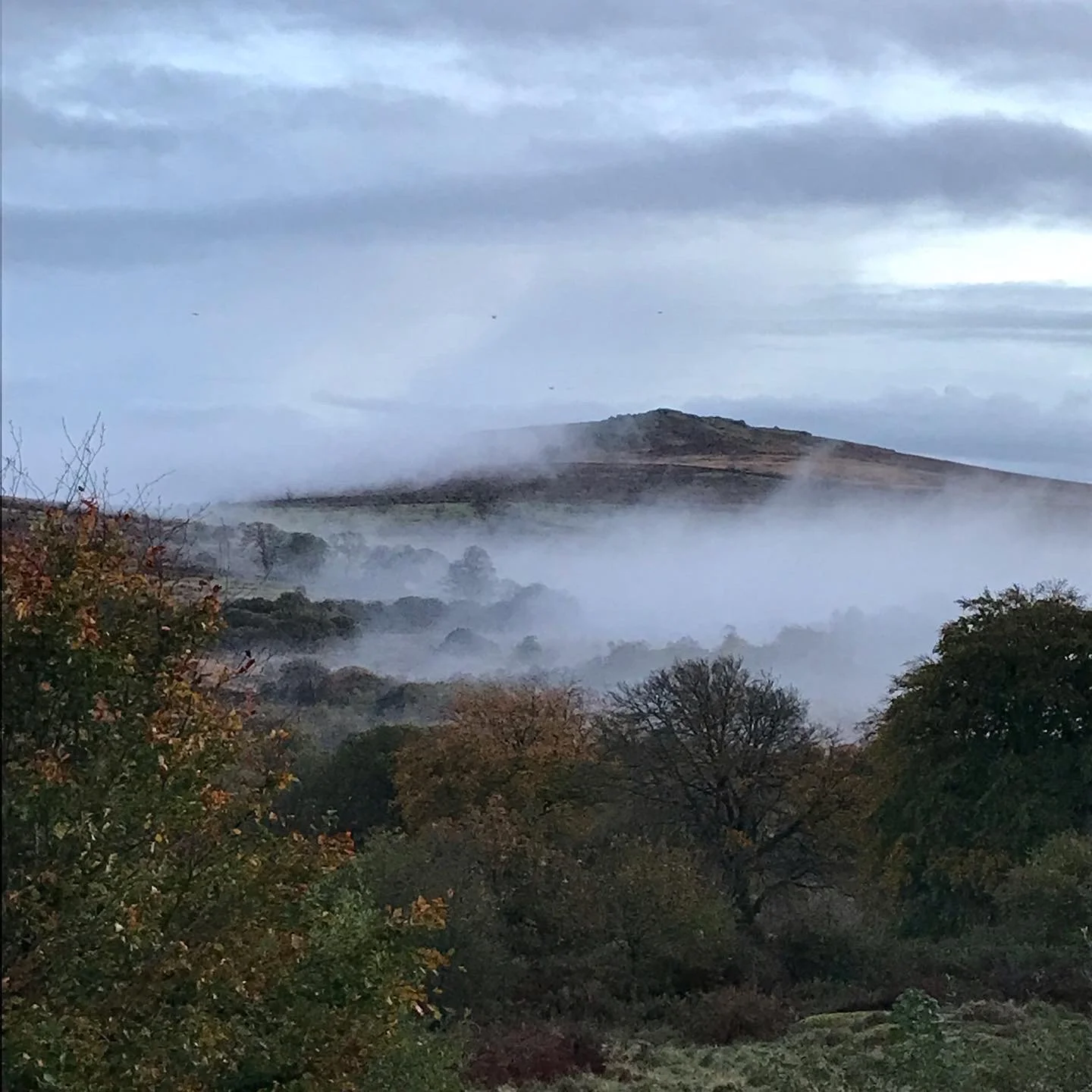 Rippon Tor , mist above Emsworthy Mire