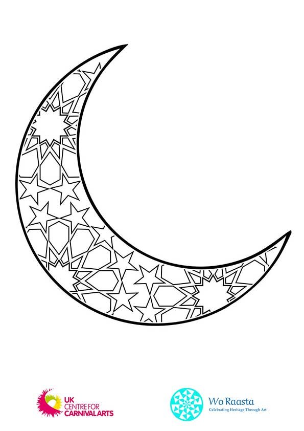 EID colouring sheet with crescent moon outline