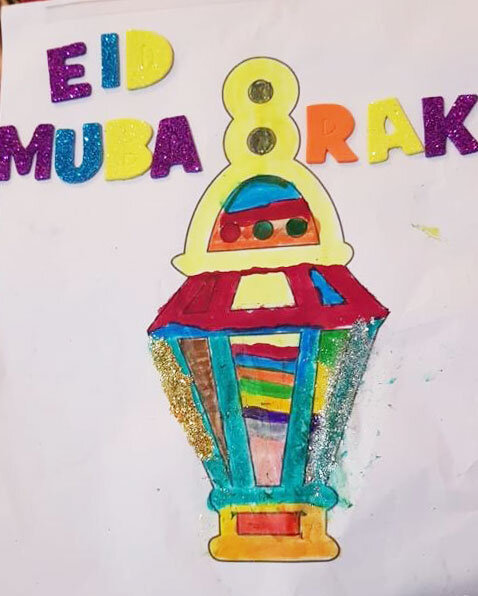 EID colouring sheet of a lantern coloured in