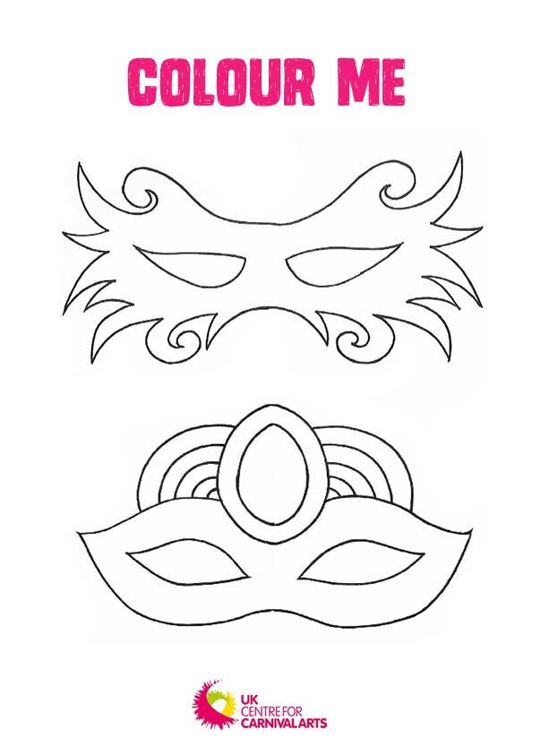 Carnival mask outline colouring sheet