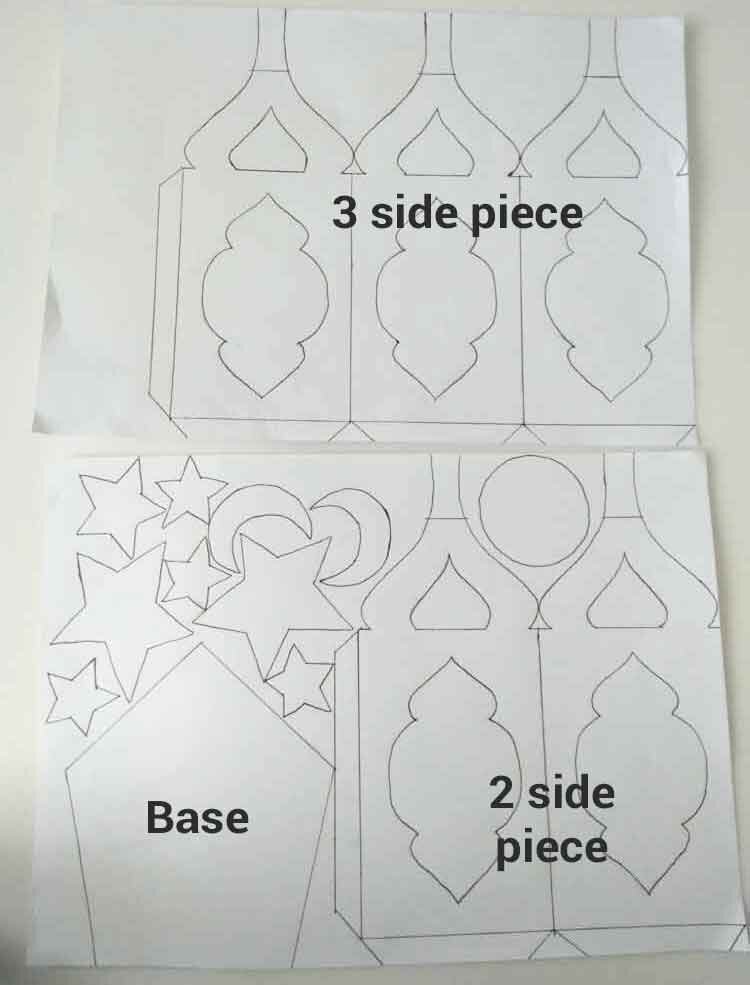 All the print out templates for an Eid lantern, labelled