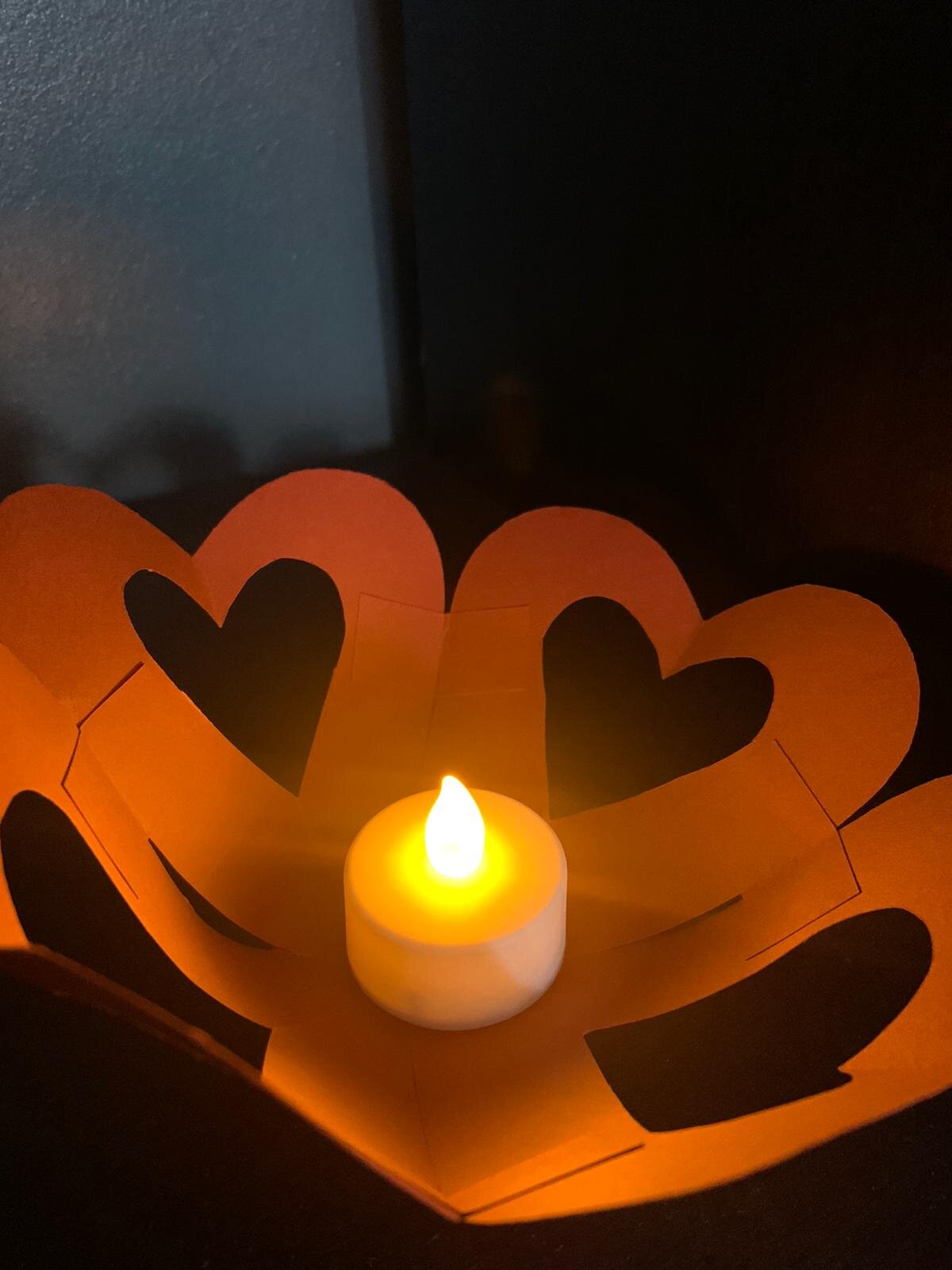 Paper valentines tea light holder with electric tea light