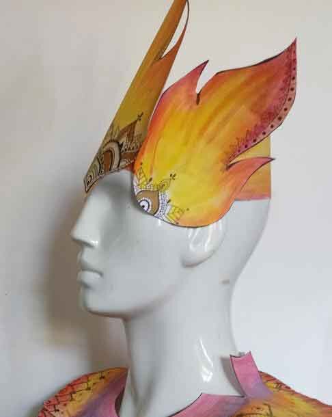 Diwali paper headdress on a mannequin