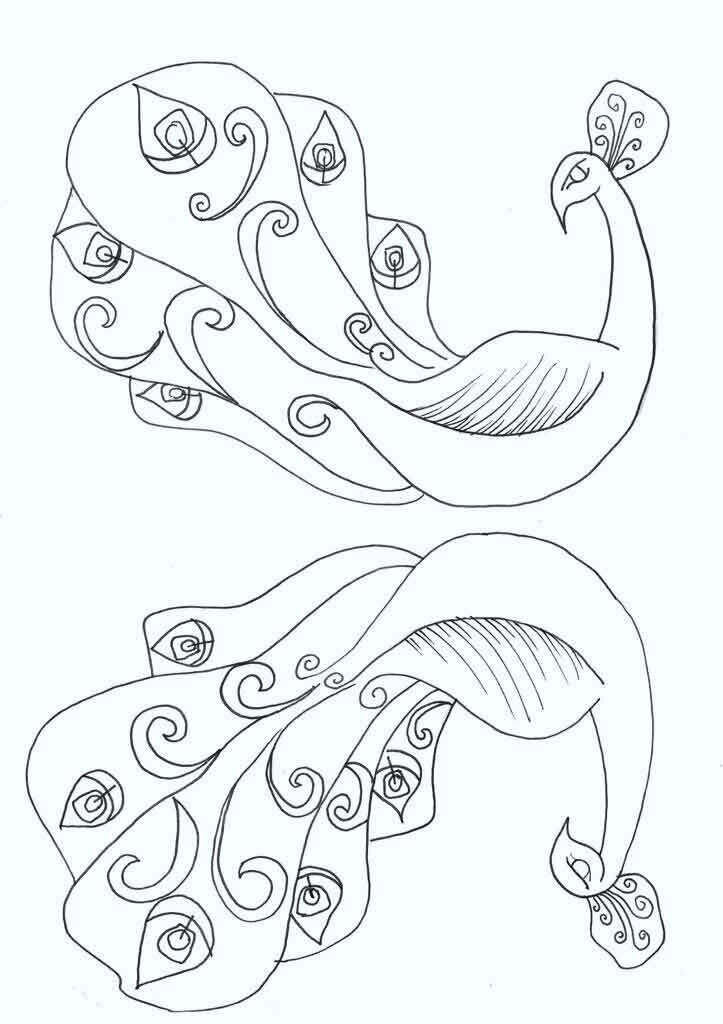 Peacock designs in black and white