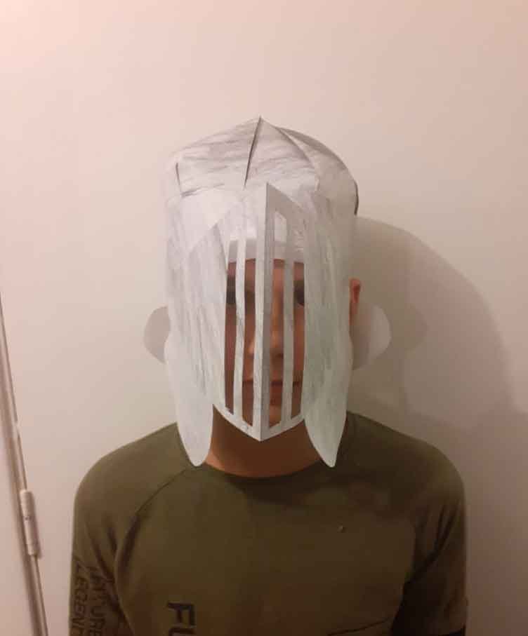 Finished knights helmet made with paper