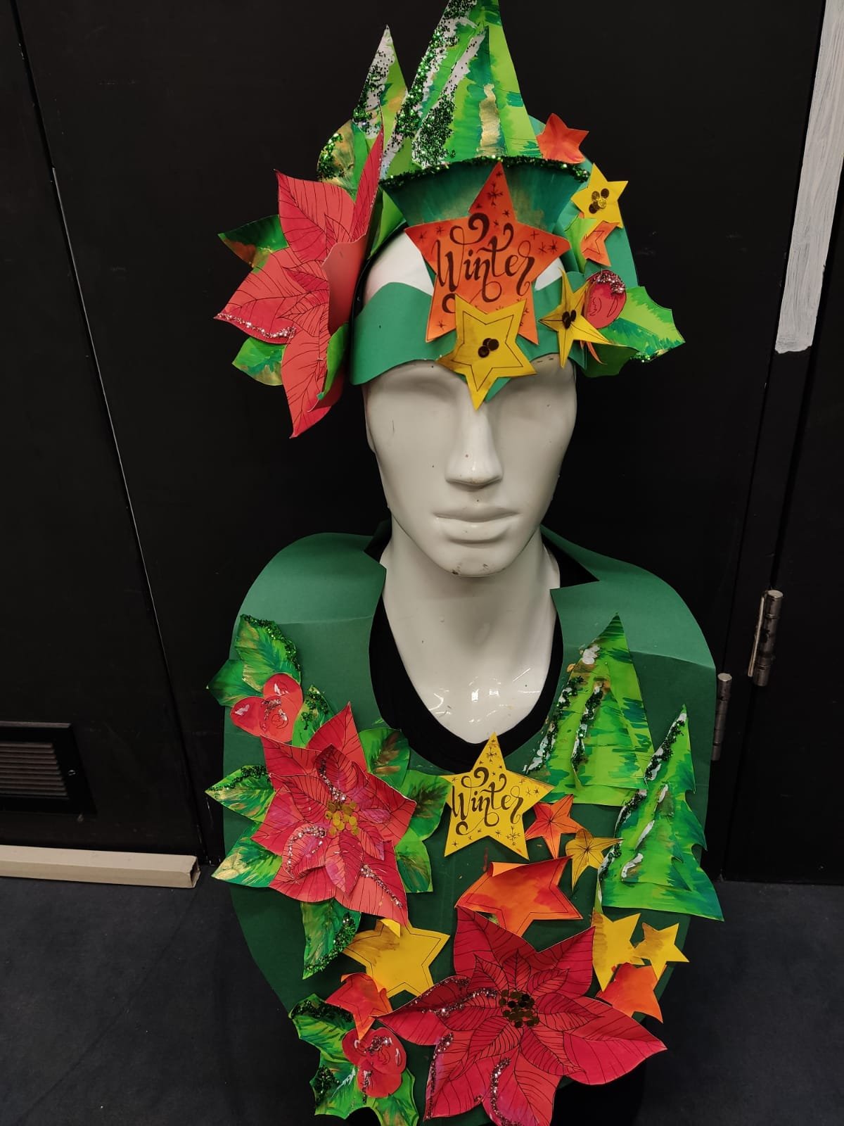 Christmas carnival costume, headdress and collar on a mannequin