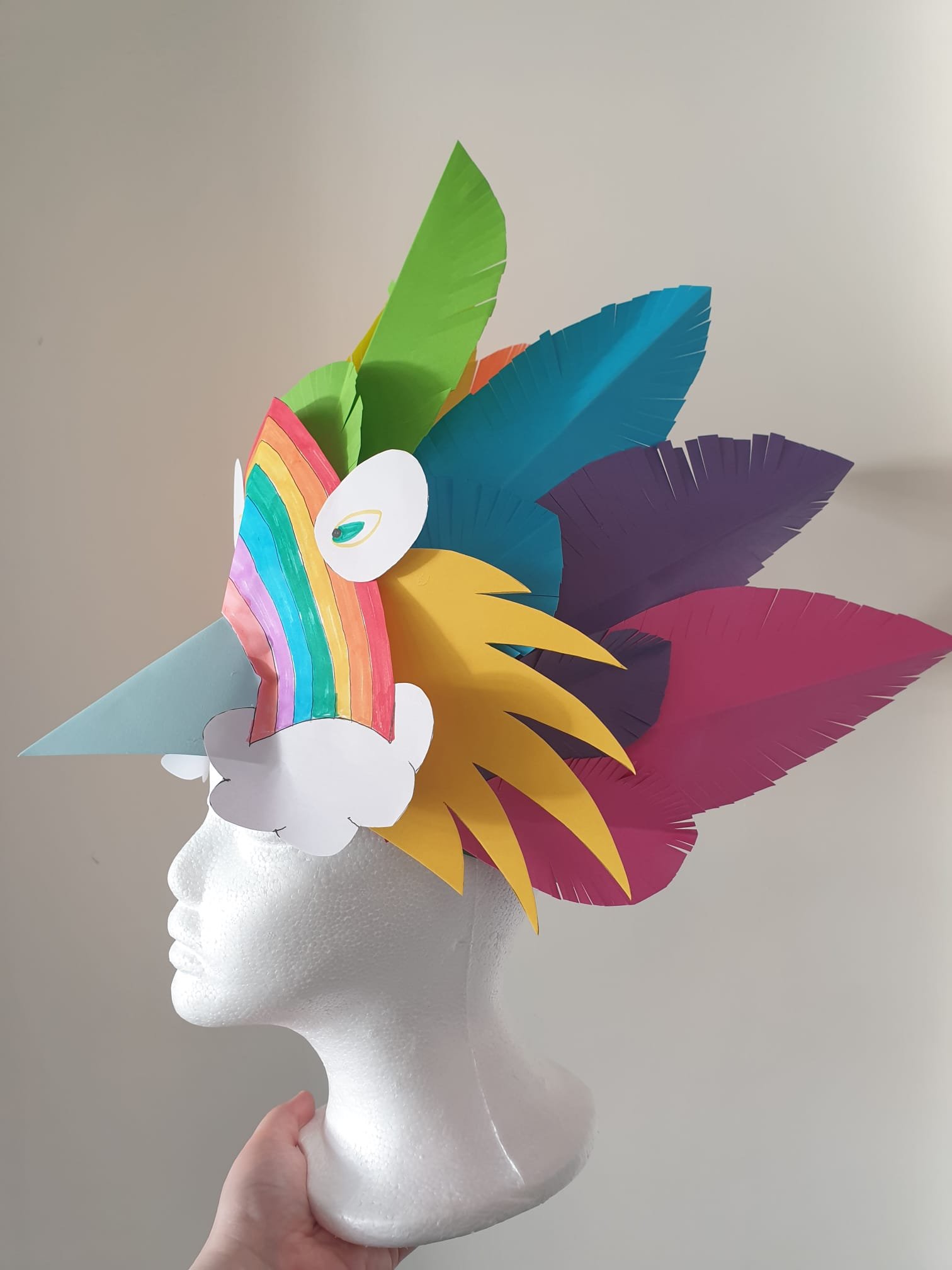 Rainbow-bird headdress side view
