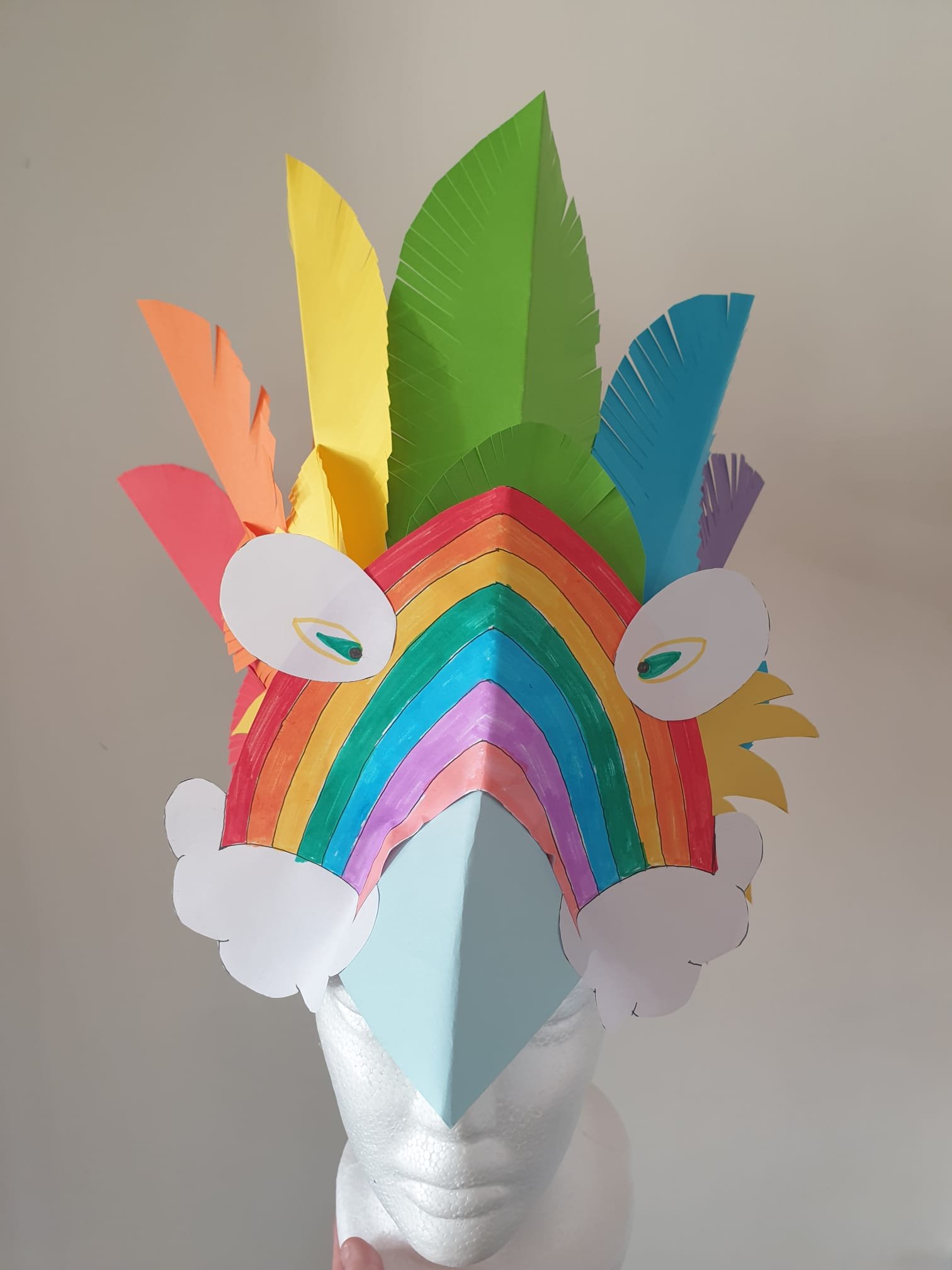 Rainbow-bird headdress front view