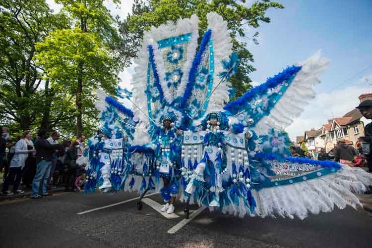 Spectacular blue and white carnival costume