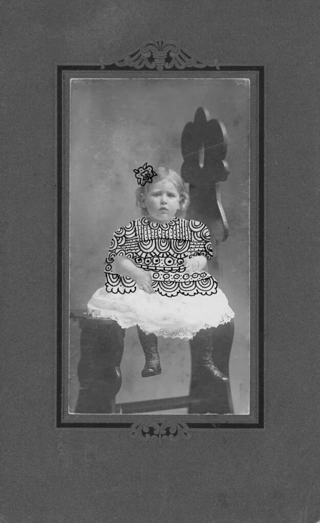 Fancy, 2017.
Ink on Vintage Cabinet Card. 
