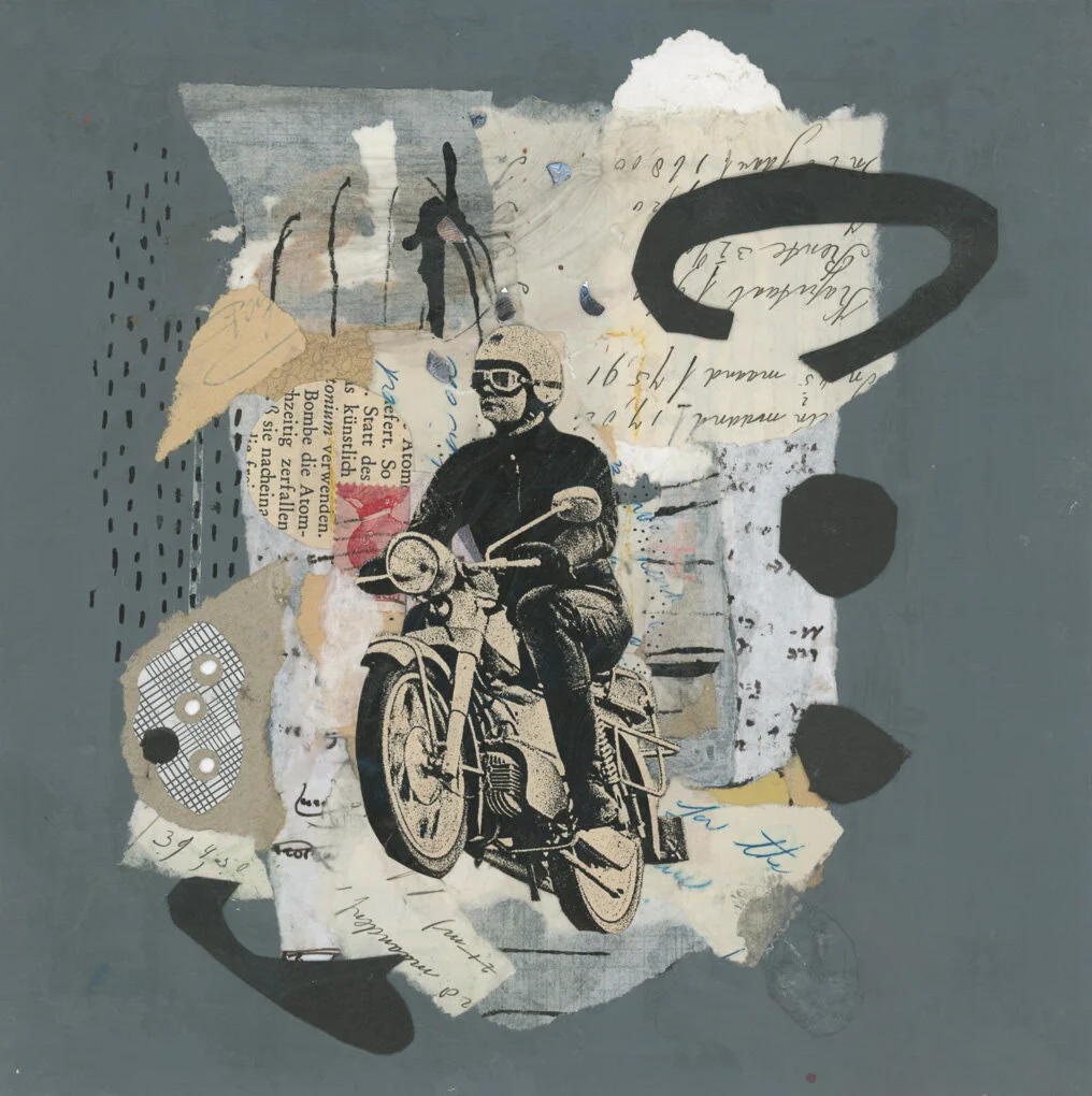 Gray Area, 2019.
20cm x 20cm.
Acrylic, Antique Ephemera, Paper, Ink. 