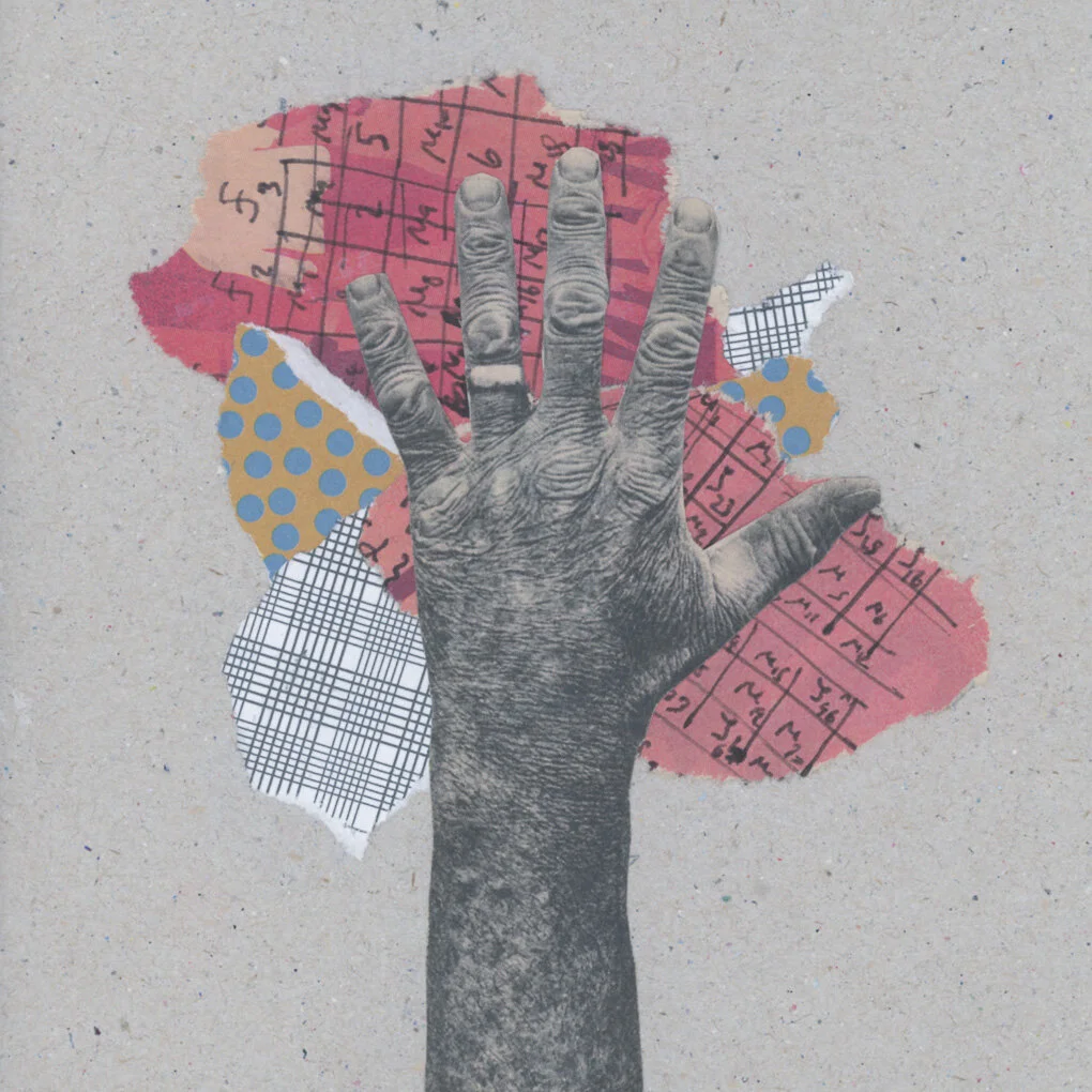 Hi, 5. 2019.
18cm x 18cm.
Found Paper and Photograph on Cardboard.