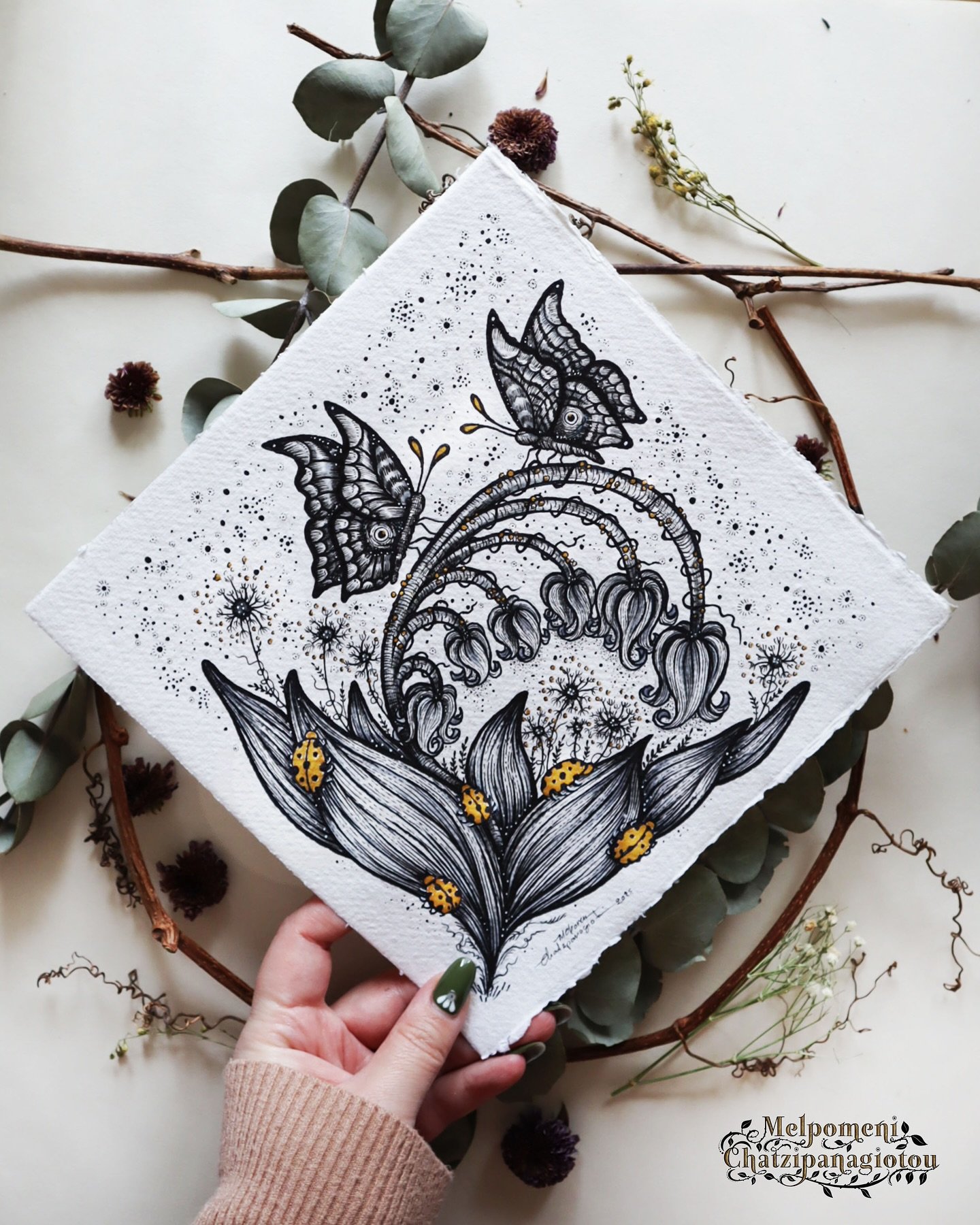 The duo of butterflies &ldquo;A symphony of fluttering wings&rdquo;, created with pens, markers and gold paint on handmade textured paper.

The original and a limited edition of are prints are available in my sh0p! 
.
.
.
#khadipaper #butterflies #an
