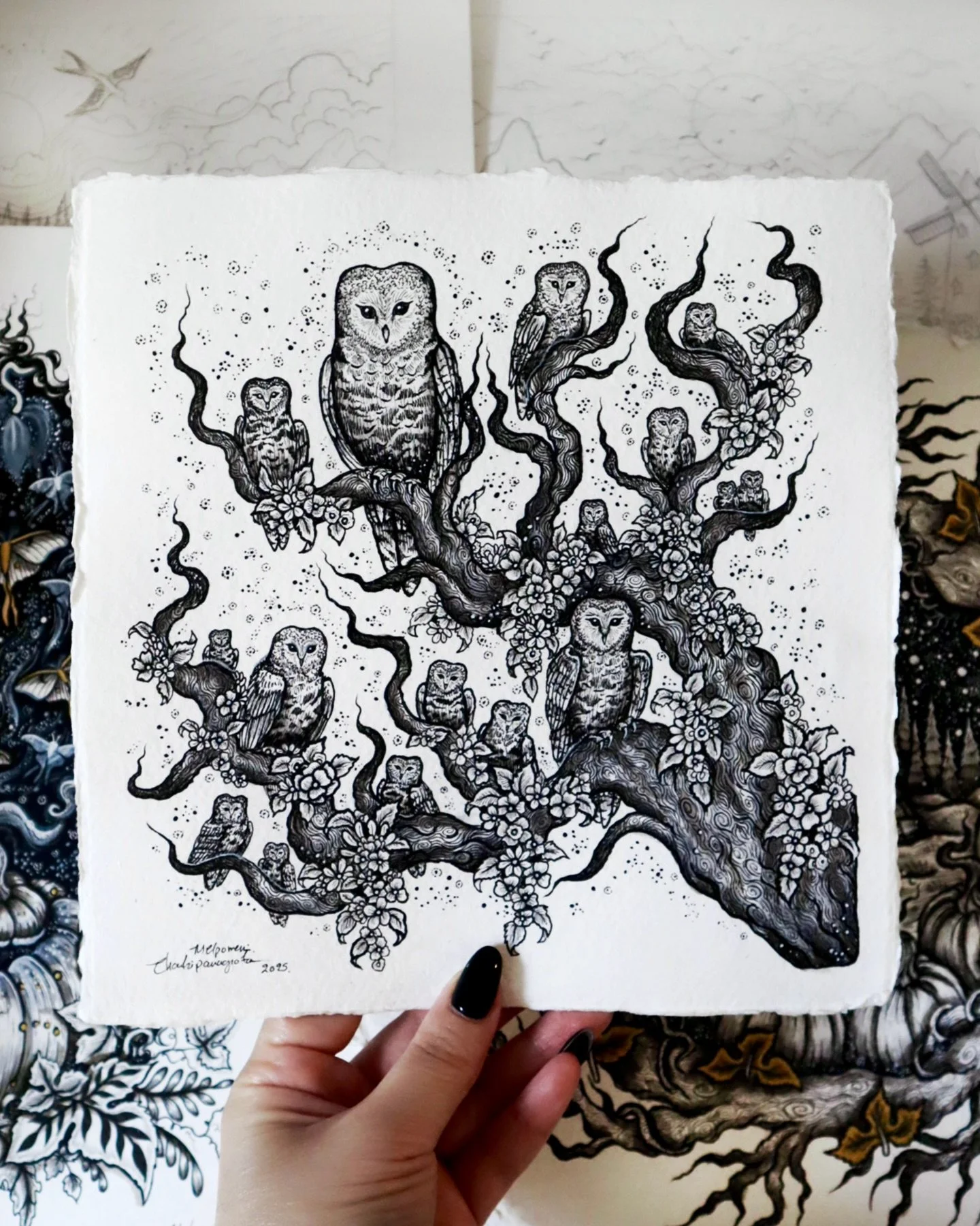 A Wisdom of Owls &bull; inked with archival pens and shadows were added with grey markers. 
.
Art prints available in the shop! Link in bio for more info ✨ It is that time of the year where the whole shop is on SALE! 
.
.
 #shopsmall #owls #birdsofpr