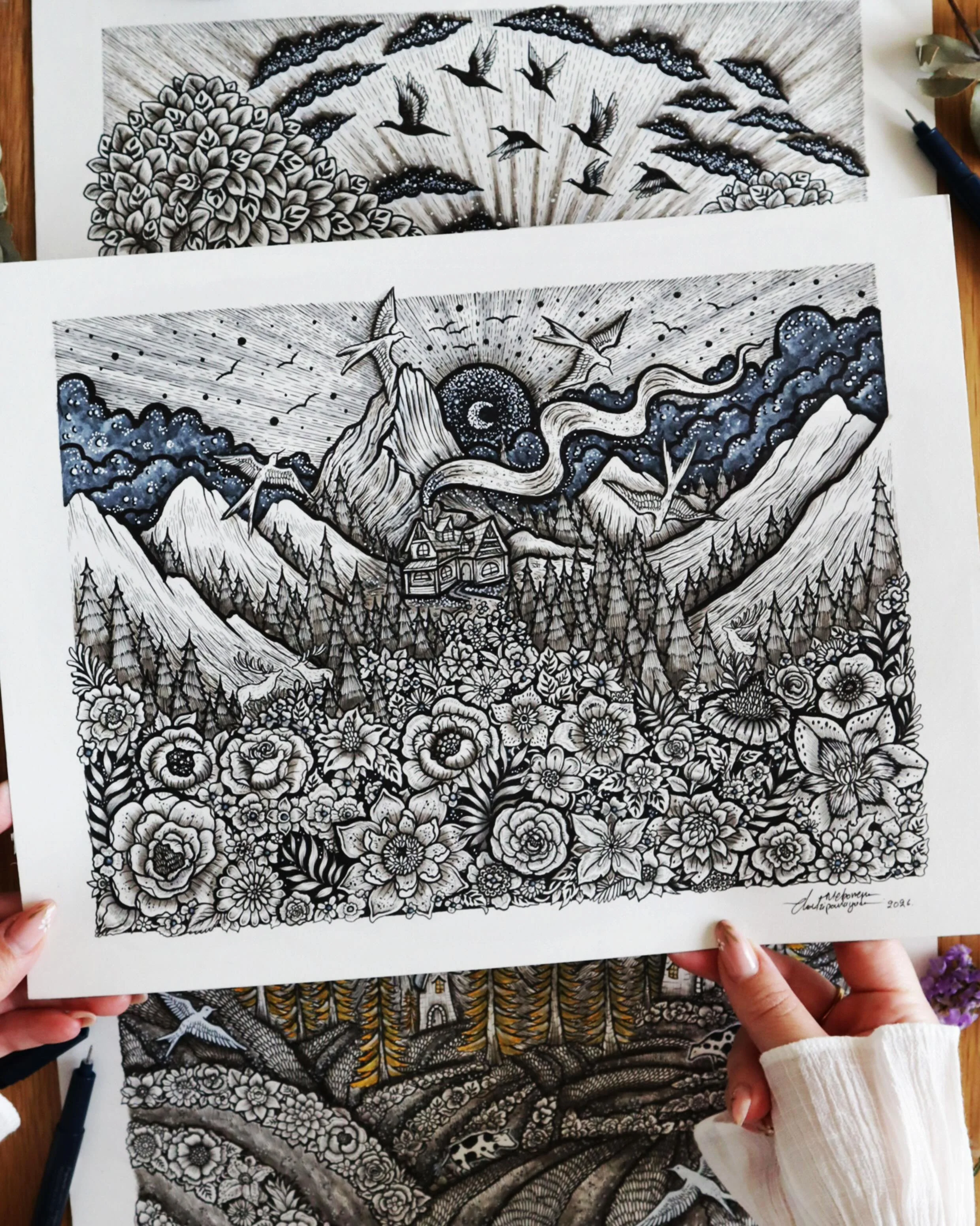 &ldquo;By the Meadow&rdquo; 

3/3 Countryside series, this is the final part of this small series. 

Art prints from this work are available in my shop menisart.etsy.com

#countryside #fineartdrawing
#melpomenichatzipanagiotou #flowerart #inkdrawing 