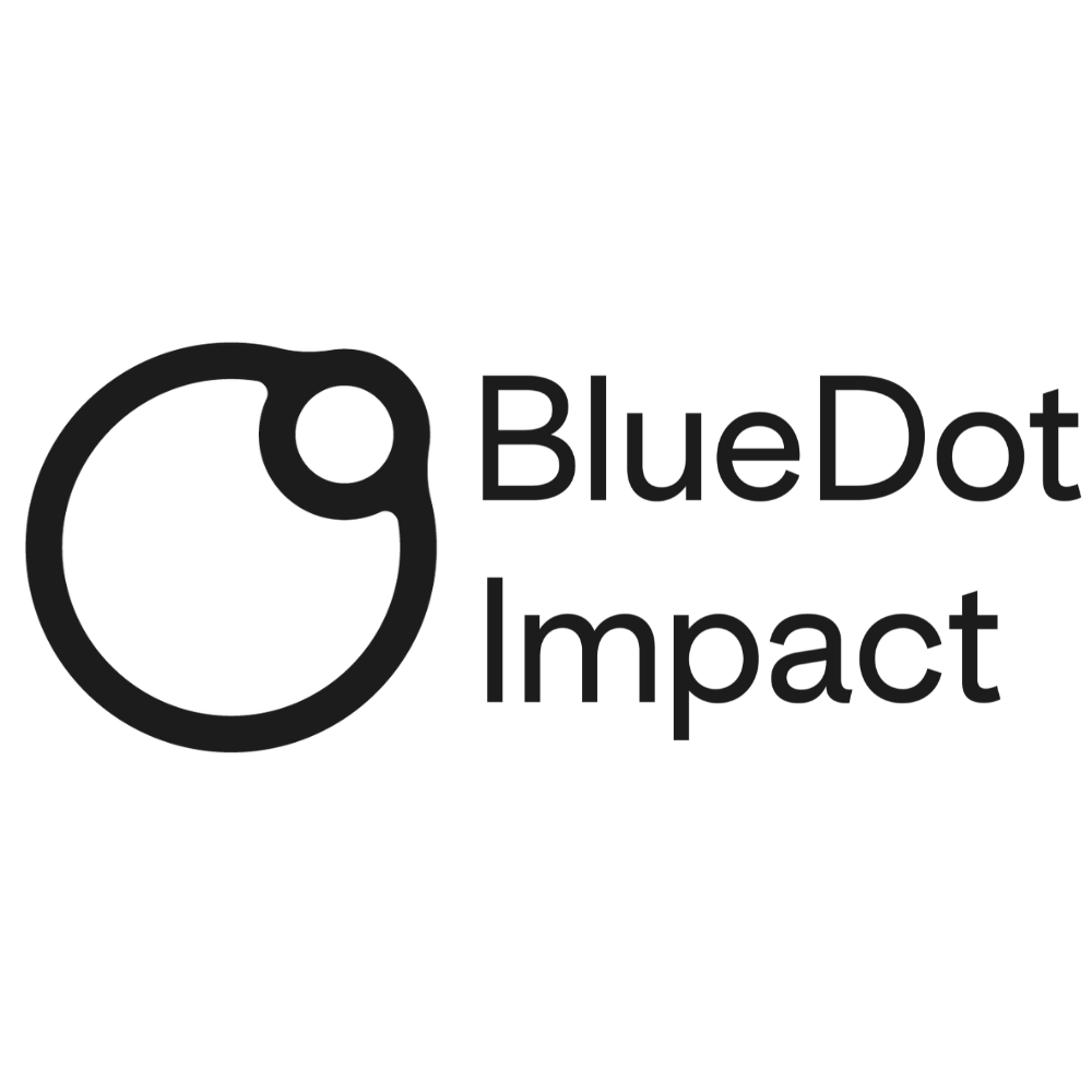 Black logo of Blue Dot Impact with stylized circular icon and the company name in bold text.